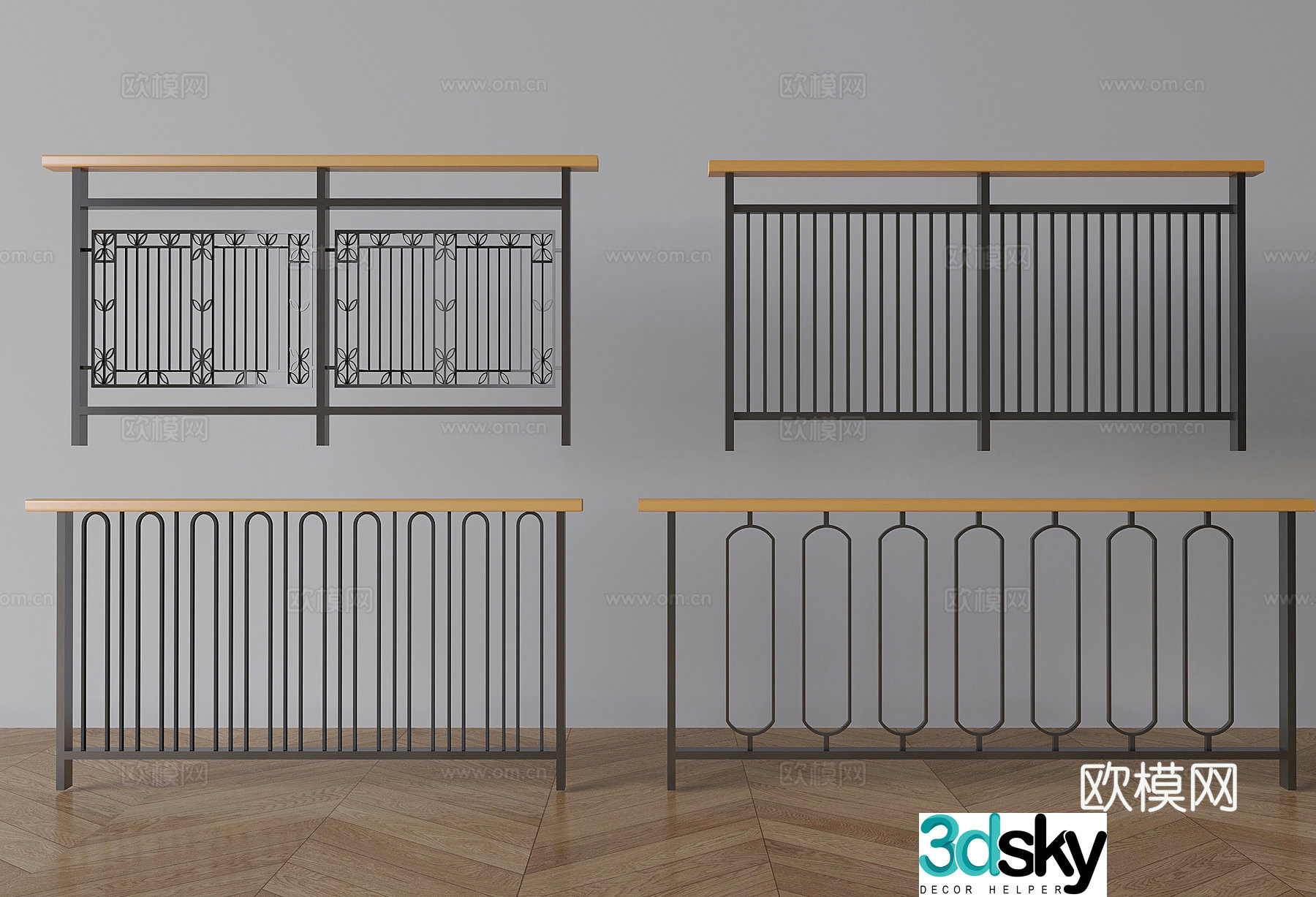 Wrought iron hollow railing fence Stair railing handrail guardrail 3D model