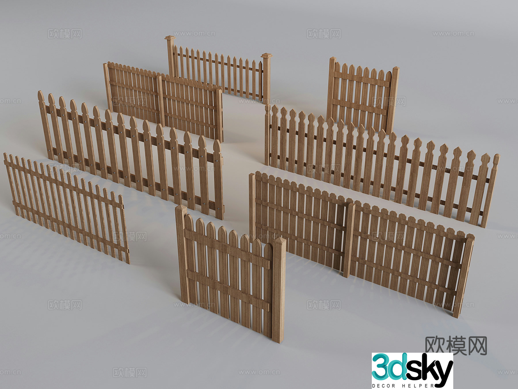 Chinese solid wood railing fence fence partition guardrail courtyard fence 3D model