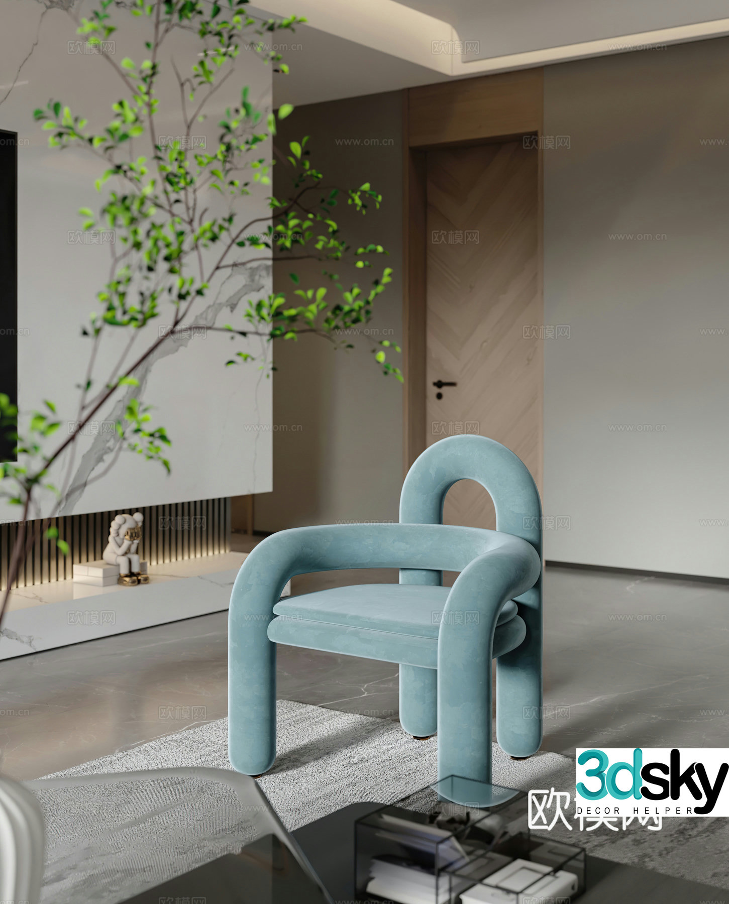 Modern leisure chair fireplace side table corner table single chair simple leisure chair G6233d model