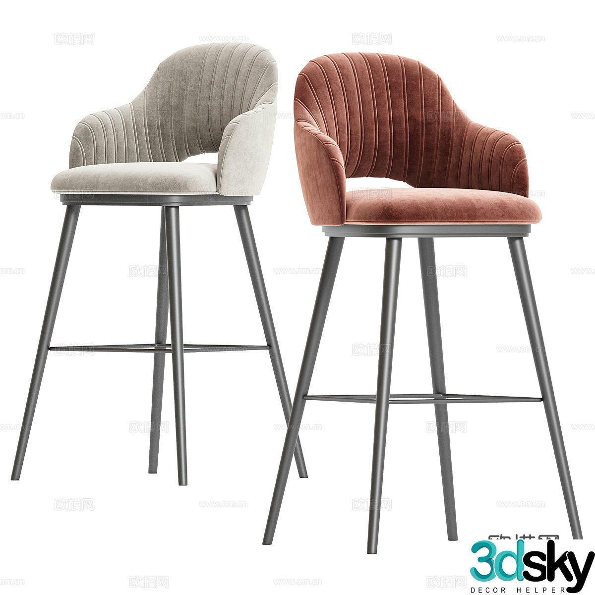 New Chinese style light luxury bar chair 3D model