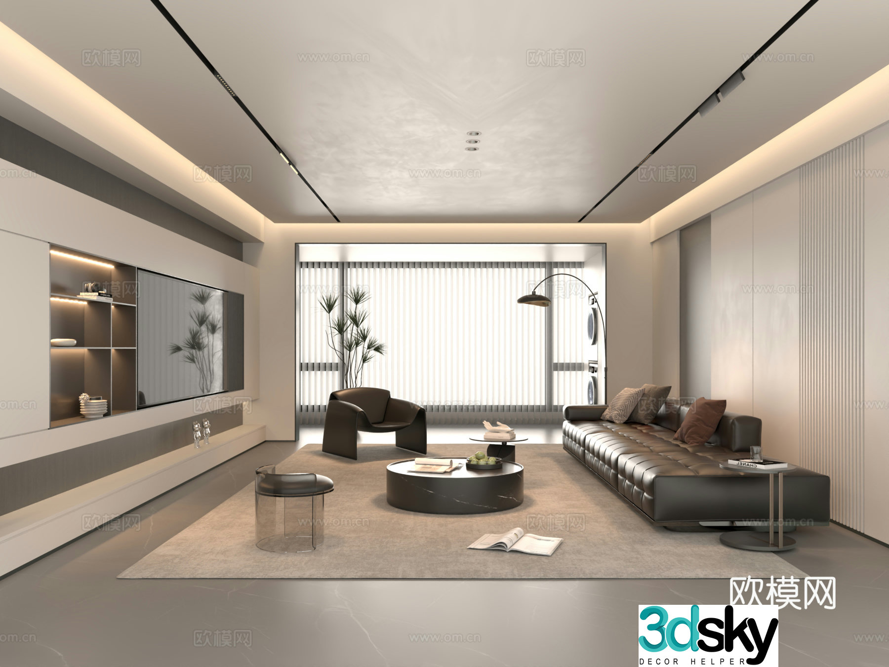 Modern Italian living room large flat living room light luxury sofa and coffee table combination 3D model