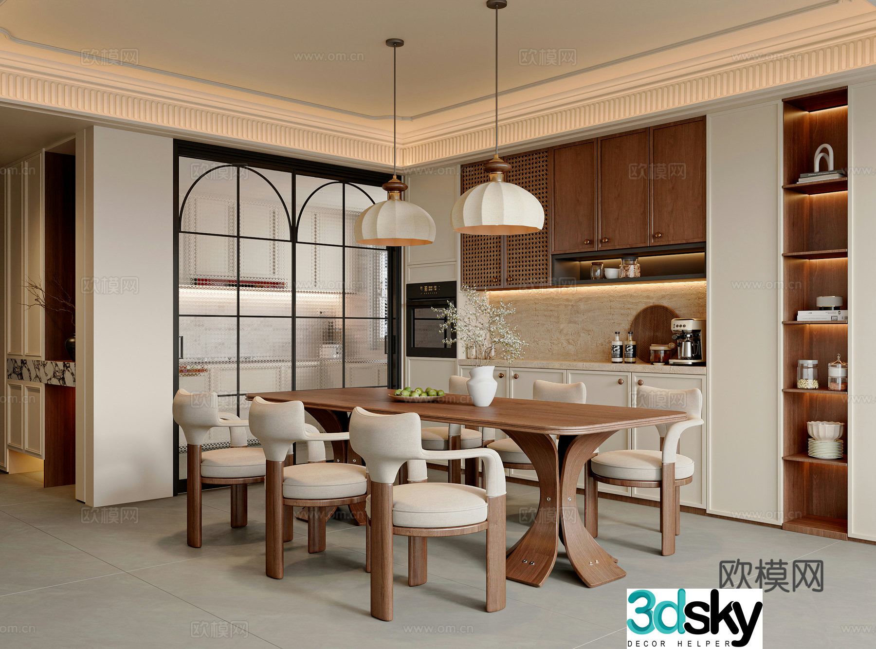 French medieval restaurant dining table and chair combination sideboard chandeliers restaurant accessories dining chairs 3D model