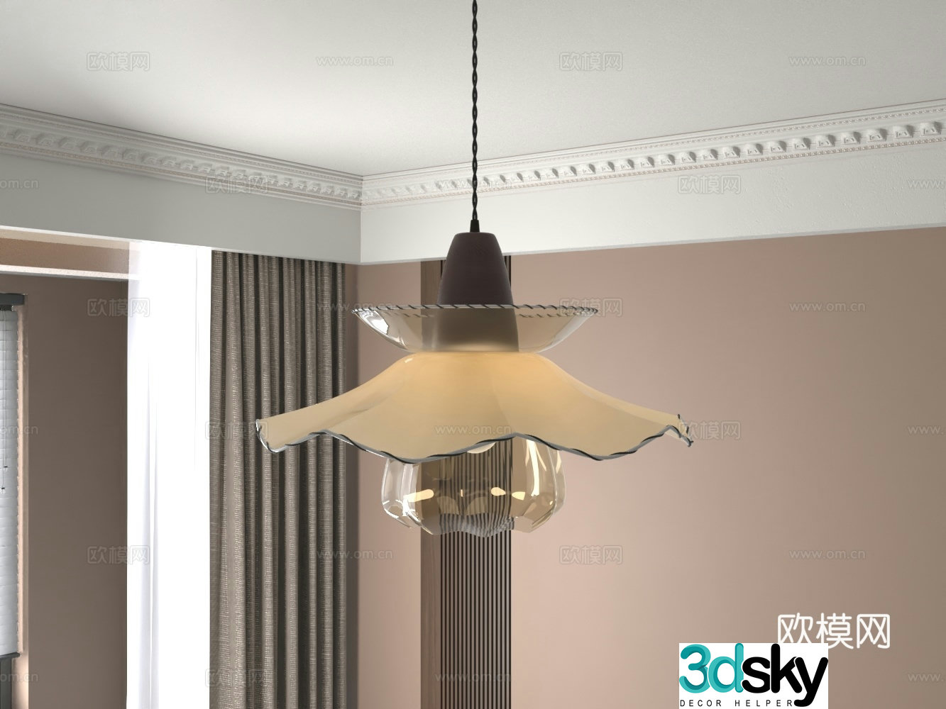 Chinese style glass bedroom chandeliers 3D model