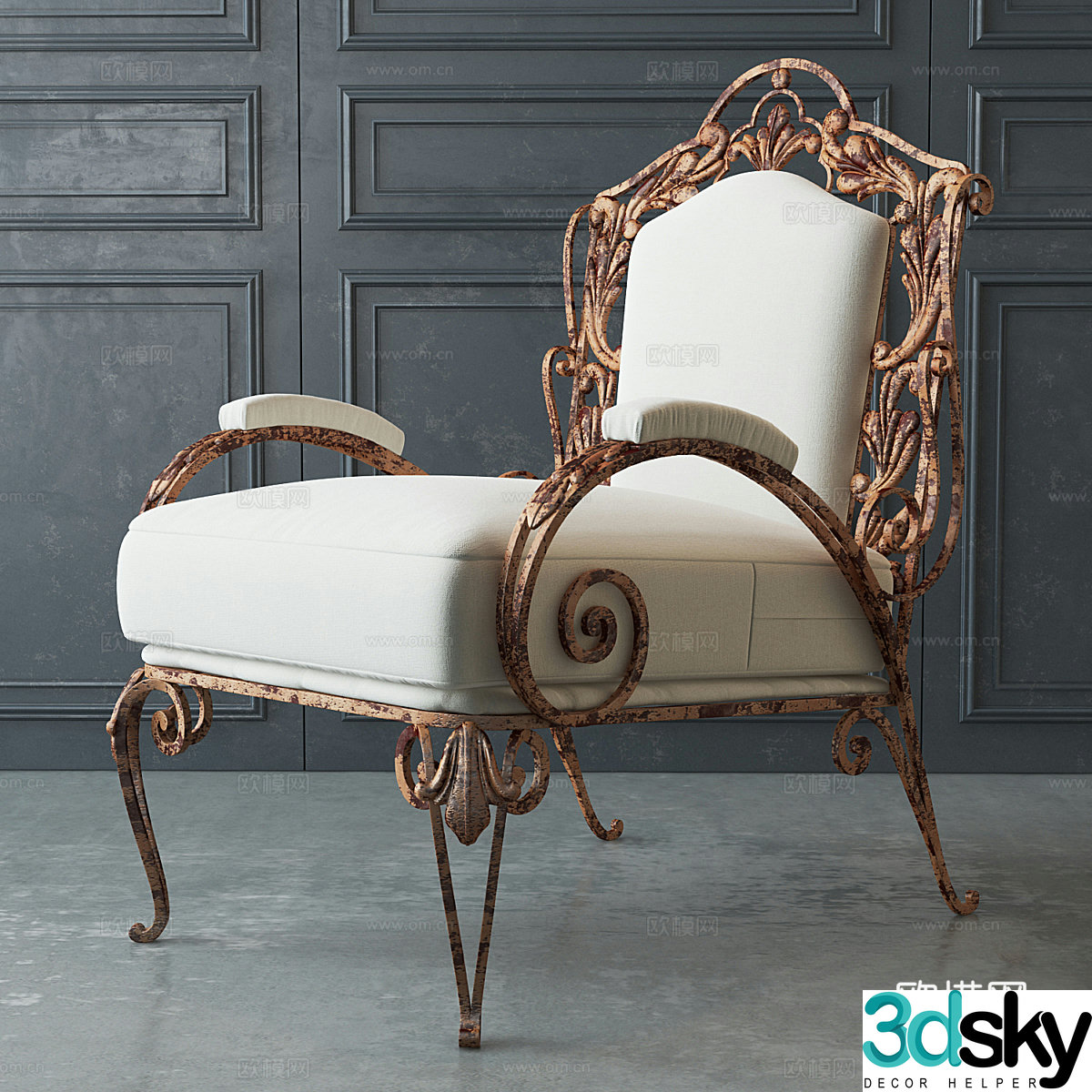 A pair of vintage steel garden chairs 3d model