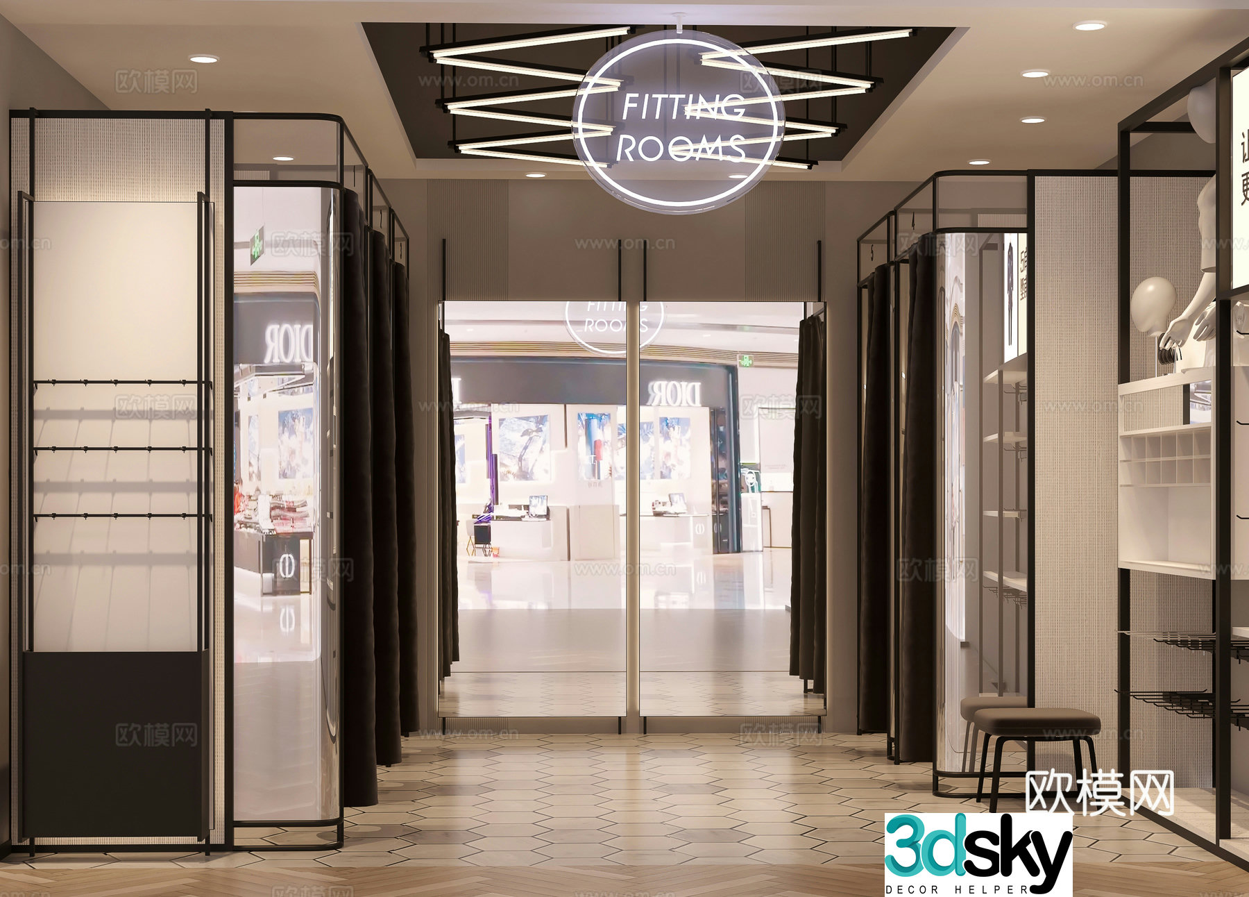 Clothing store fitting room Clothing store fitting room mirror fitting room stool 3d model