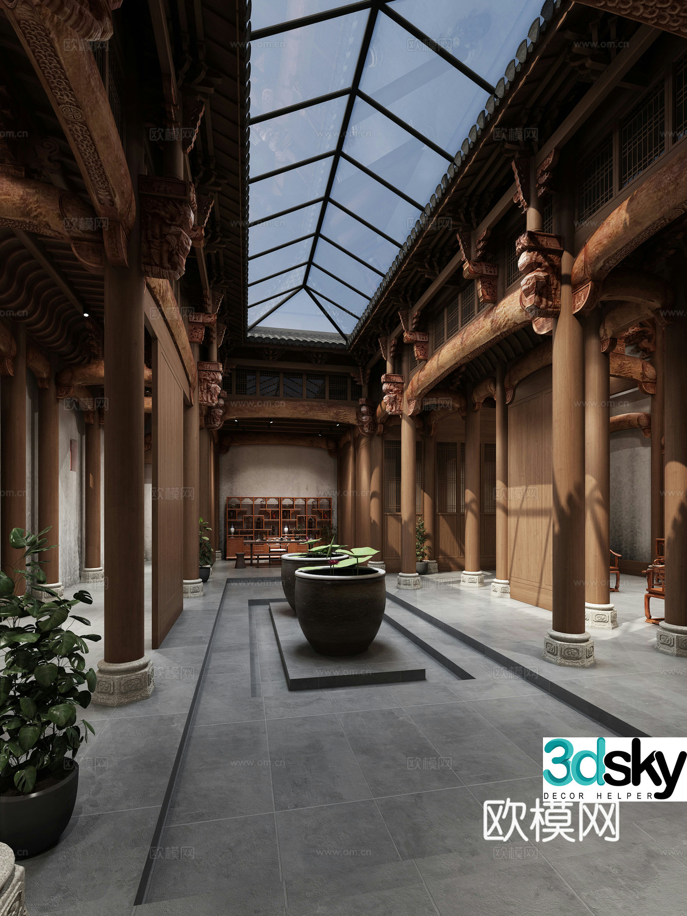 Chinese Hui style folk house ancestral hall 3D model