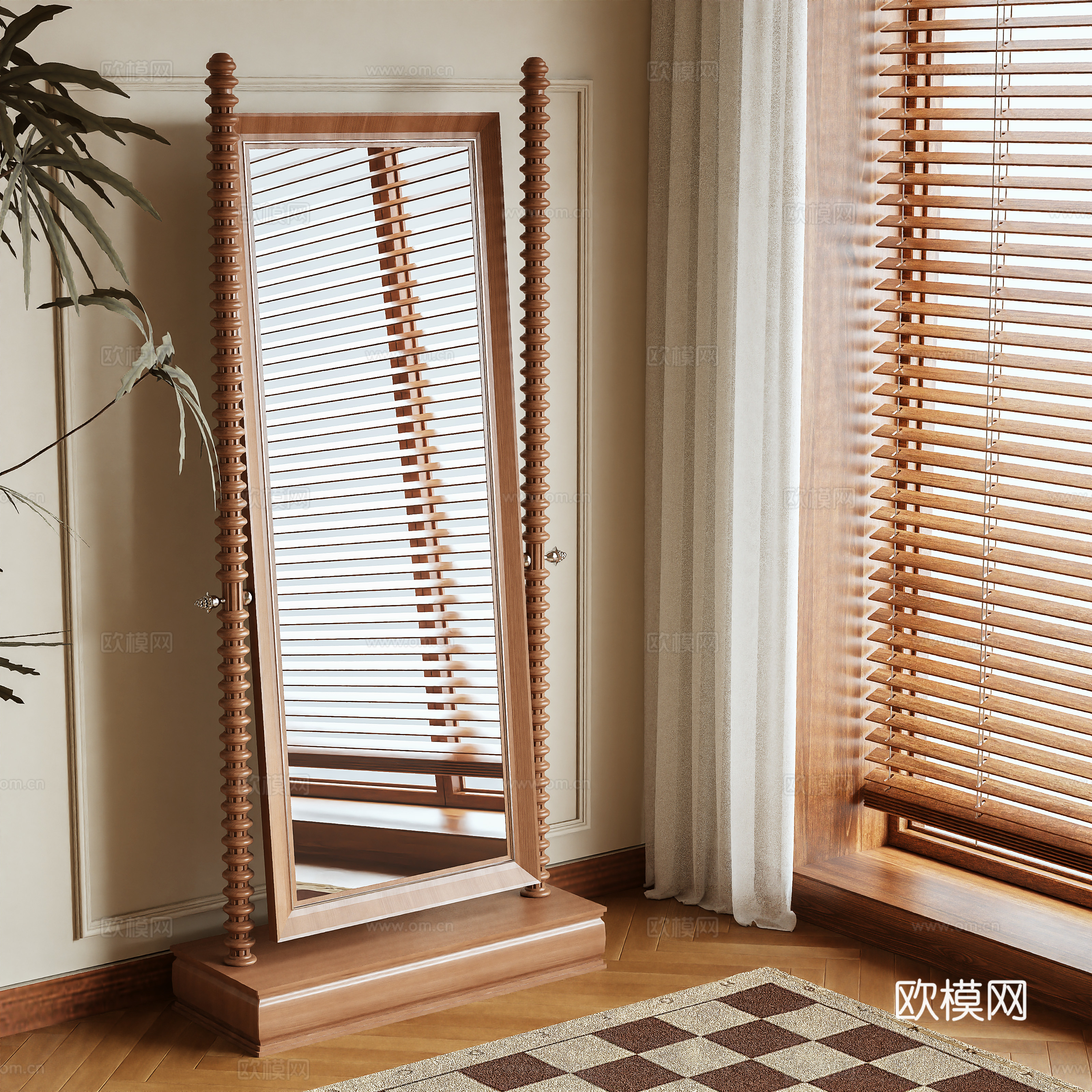 Retro mirror floor-to-ceiling mirror full-body mirror 3d model