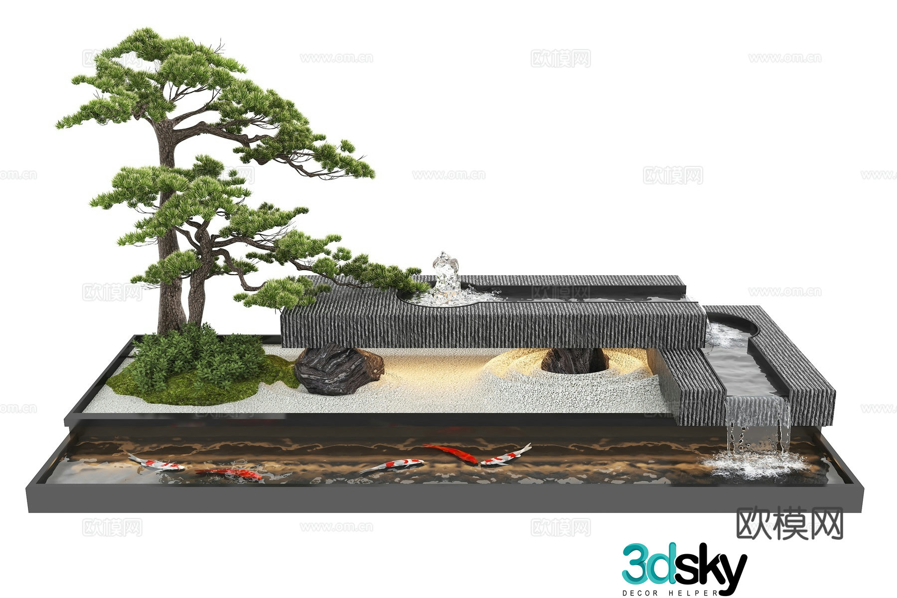 Modern water landscape garden waterscape water bowl flowing water fish pond 3d model
