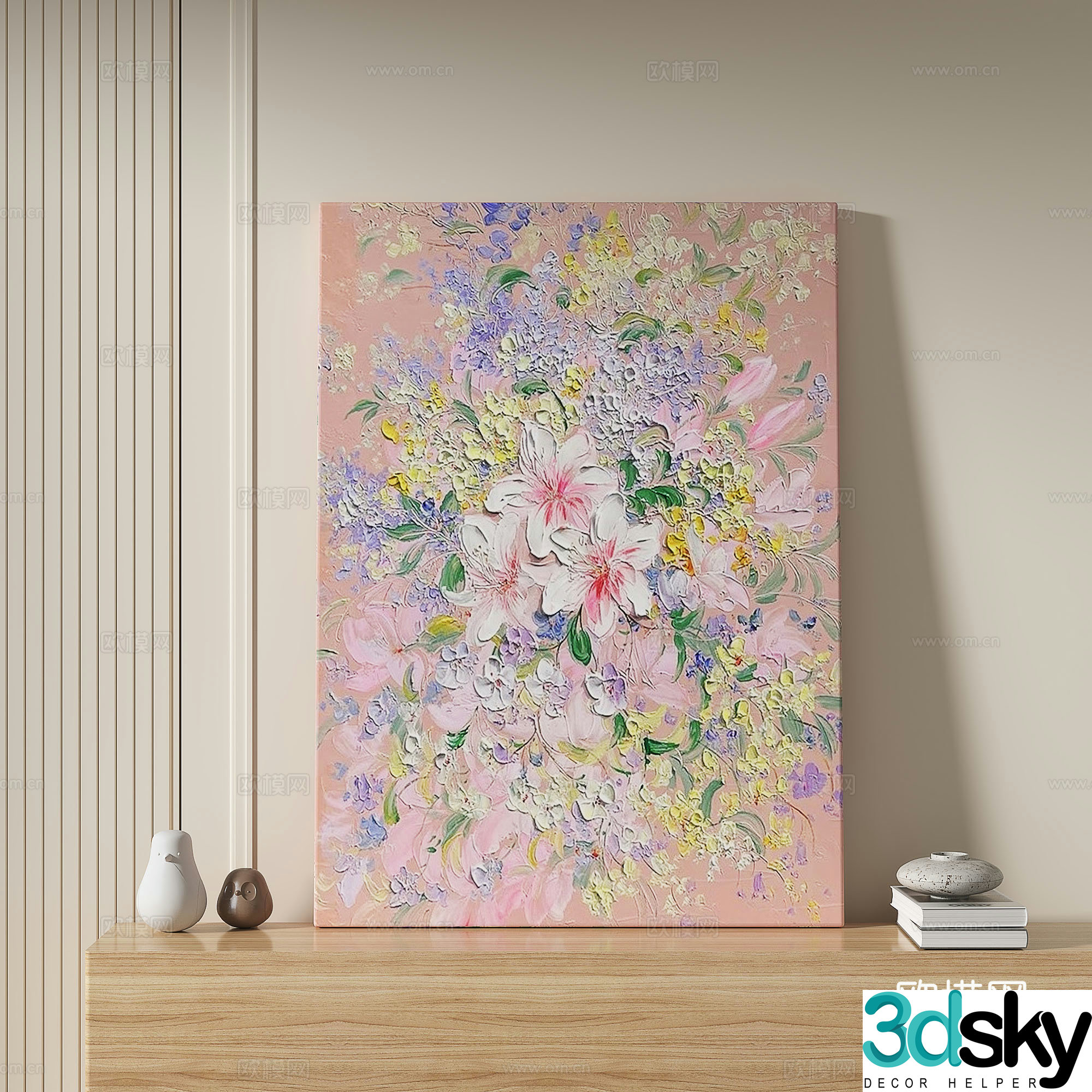 Modern light luxury cream retro simple decorative painting 3d model