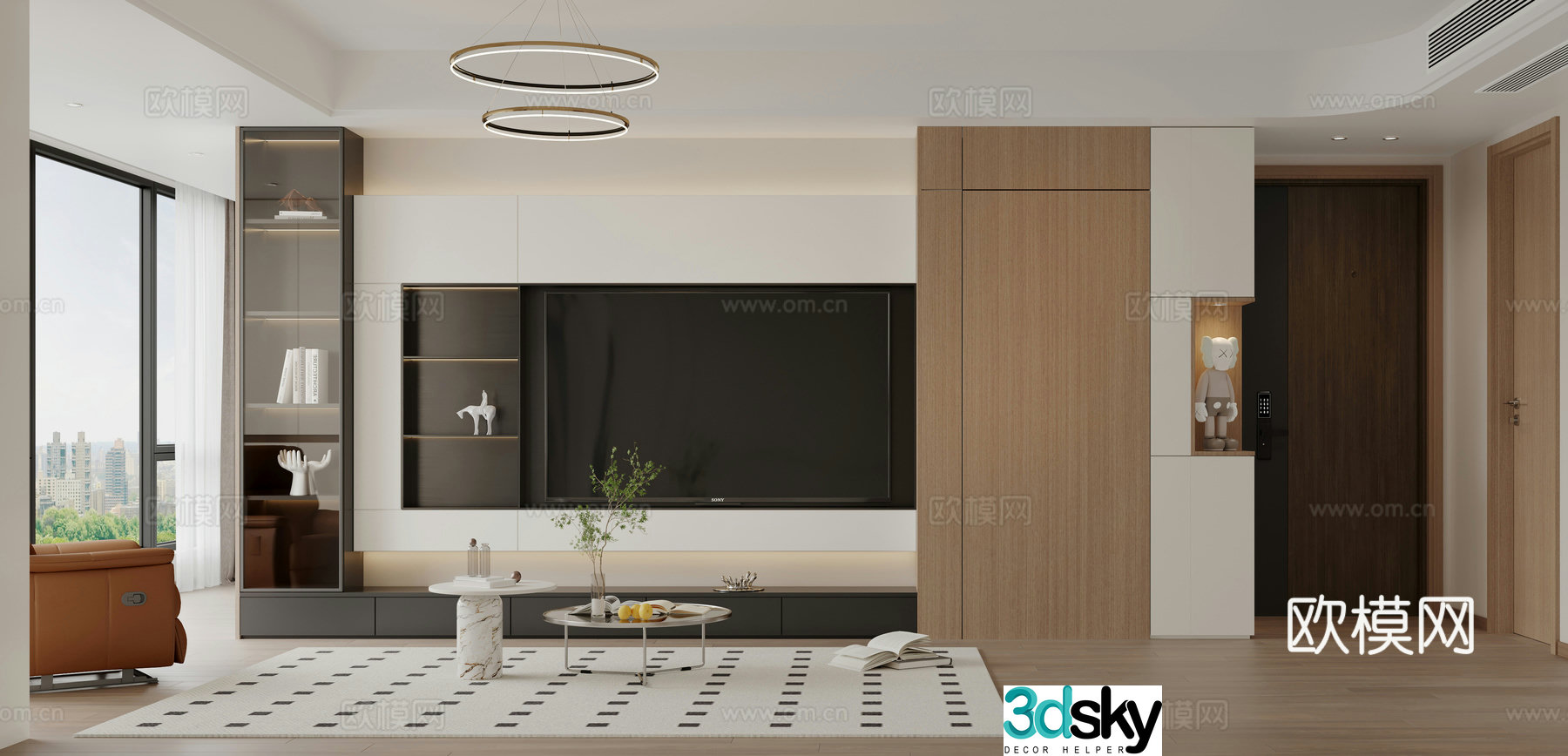 Modern living room TV background wall Simple TV cabinet Modern living dining table 3d model