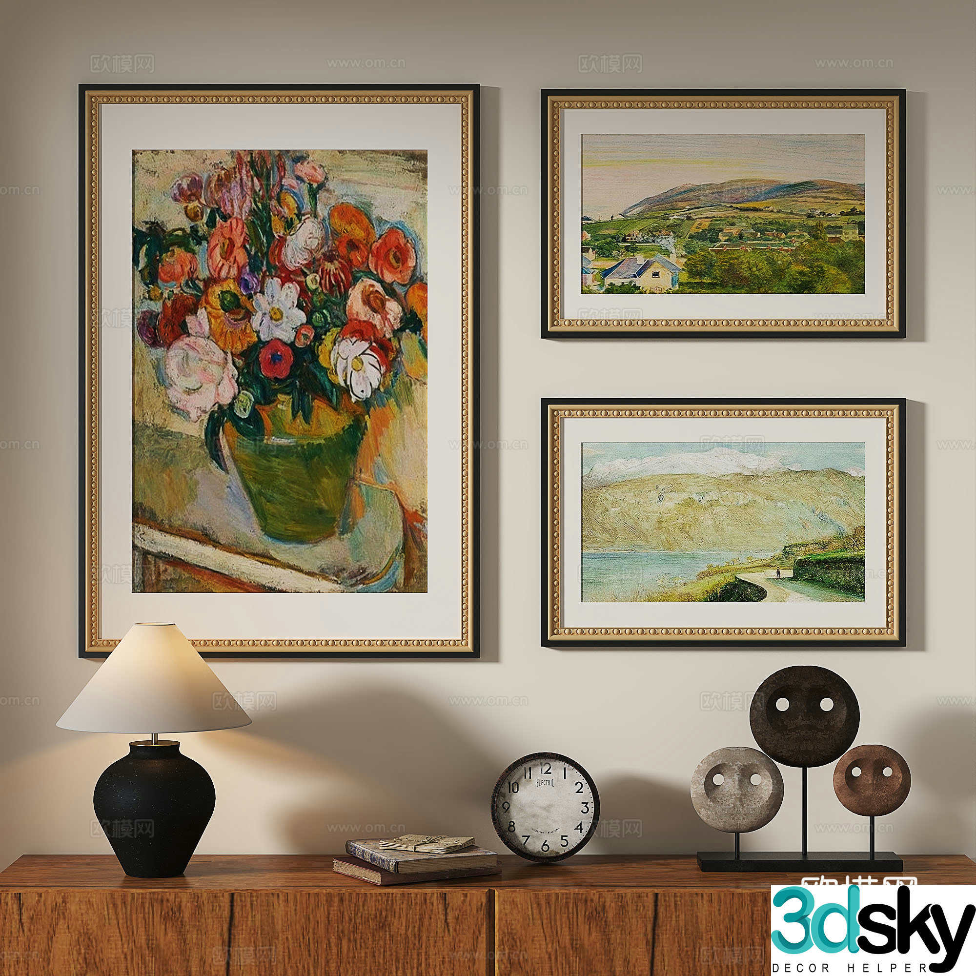 French retro light luxury simple medieval abstract nordic decorative painting 3d model