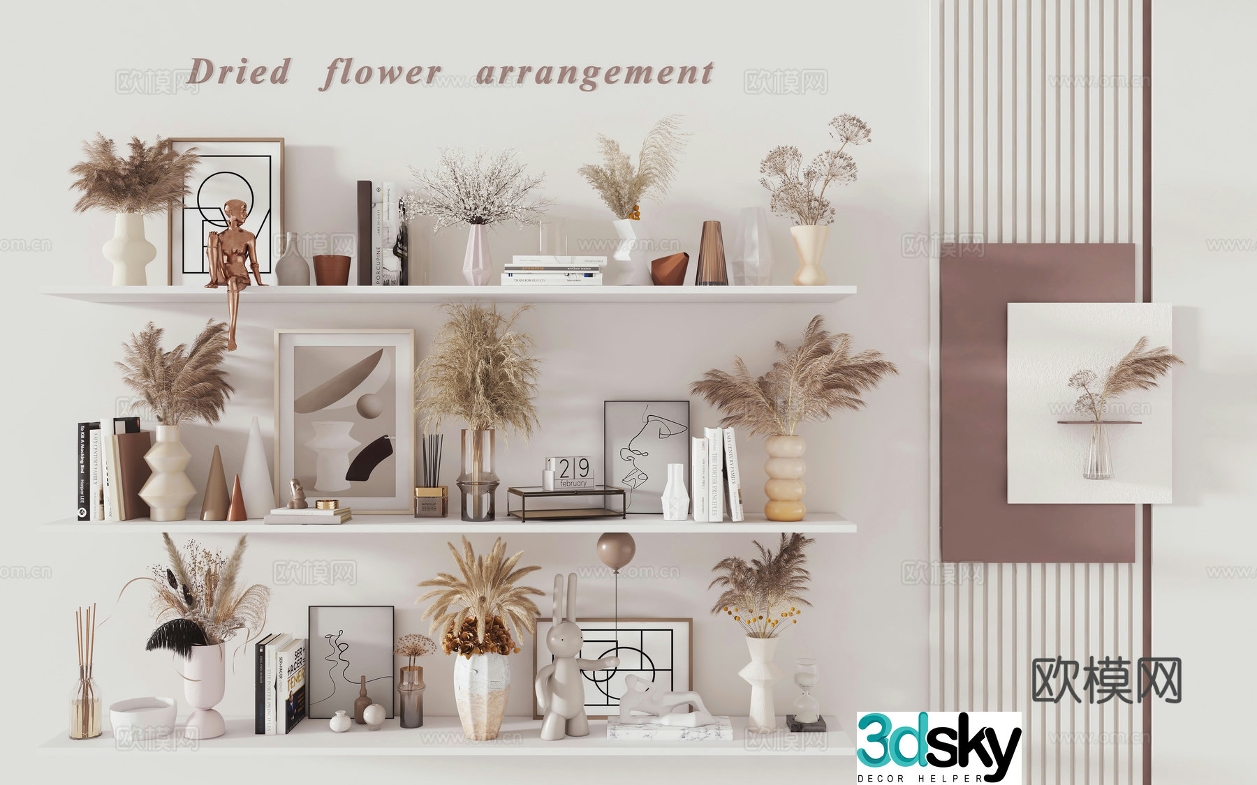 Wasabi reed ceramic vase Wasabi vase dried flower ornaments reed dried flower wheat ears dry hay photo frame book 3D model