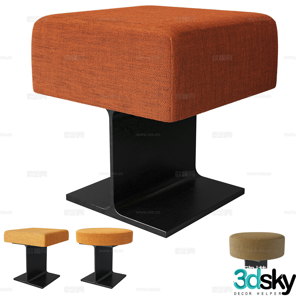 Modern light luxury fabric stool makeup stool shoe change stool 3D model