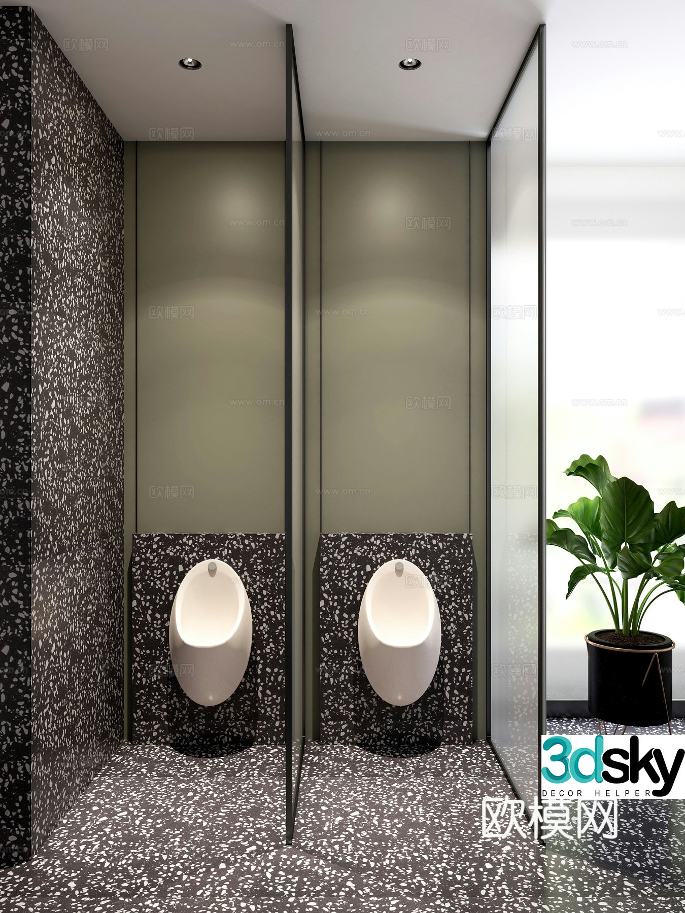 Modern public bathroom area 3d model