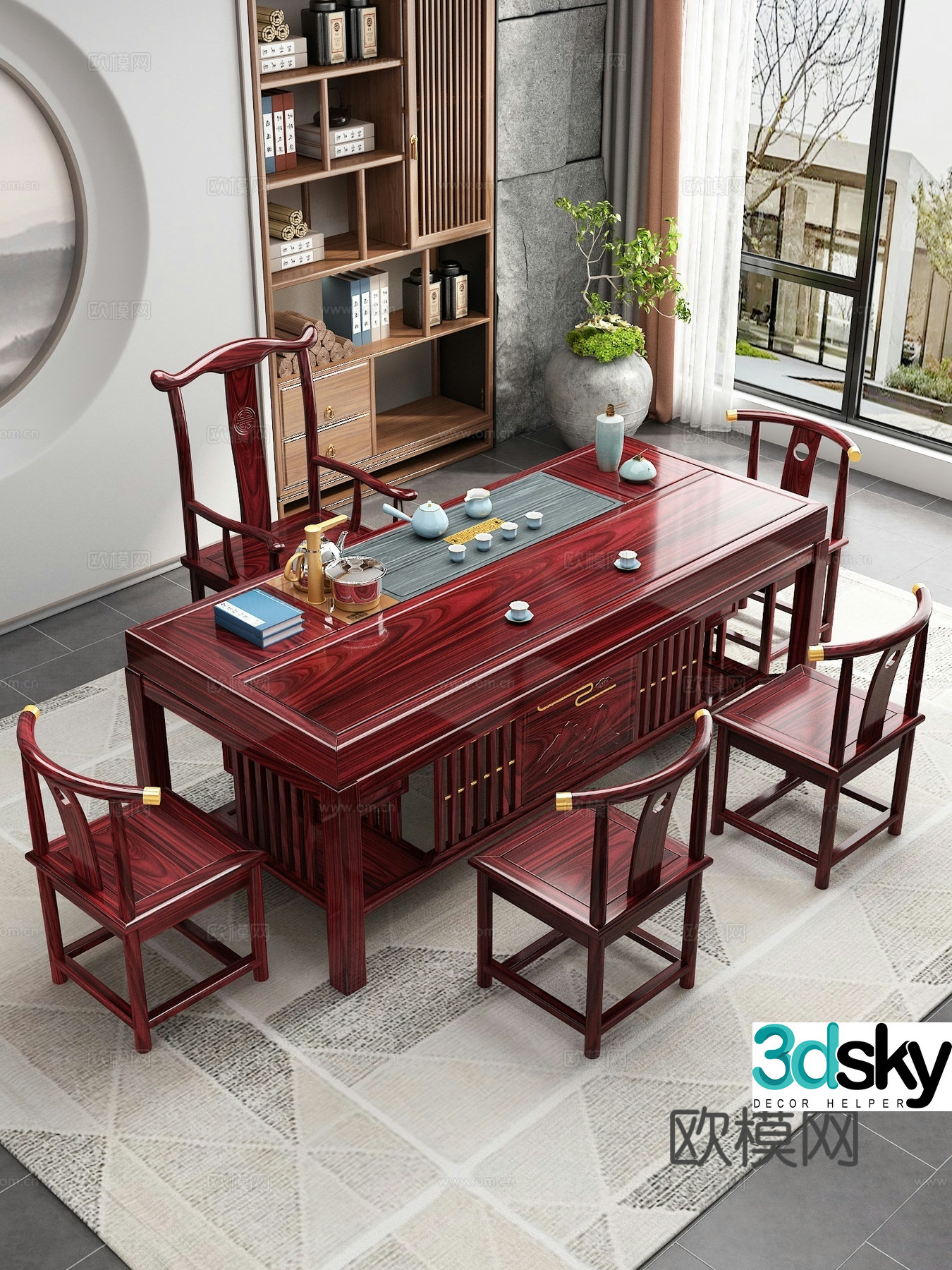 Tea table and chair combination 3D model