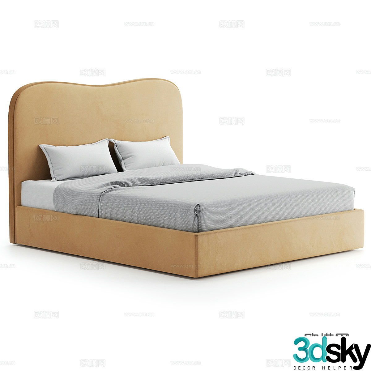 Modern simple double bed Double bed Simple bed Bed Bedroom bed Pillow Simple bed 3D model