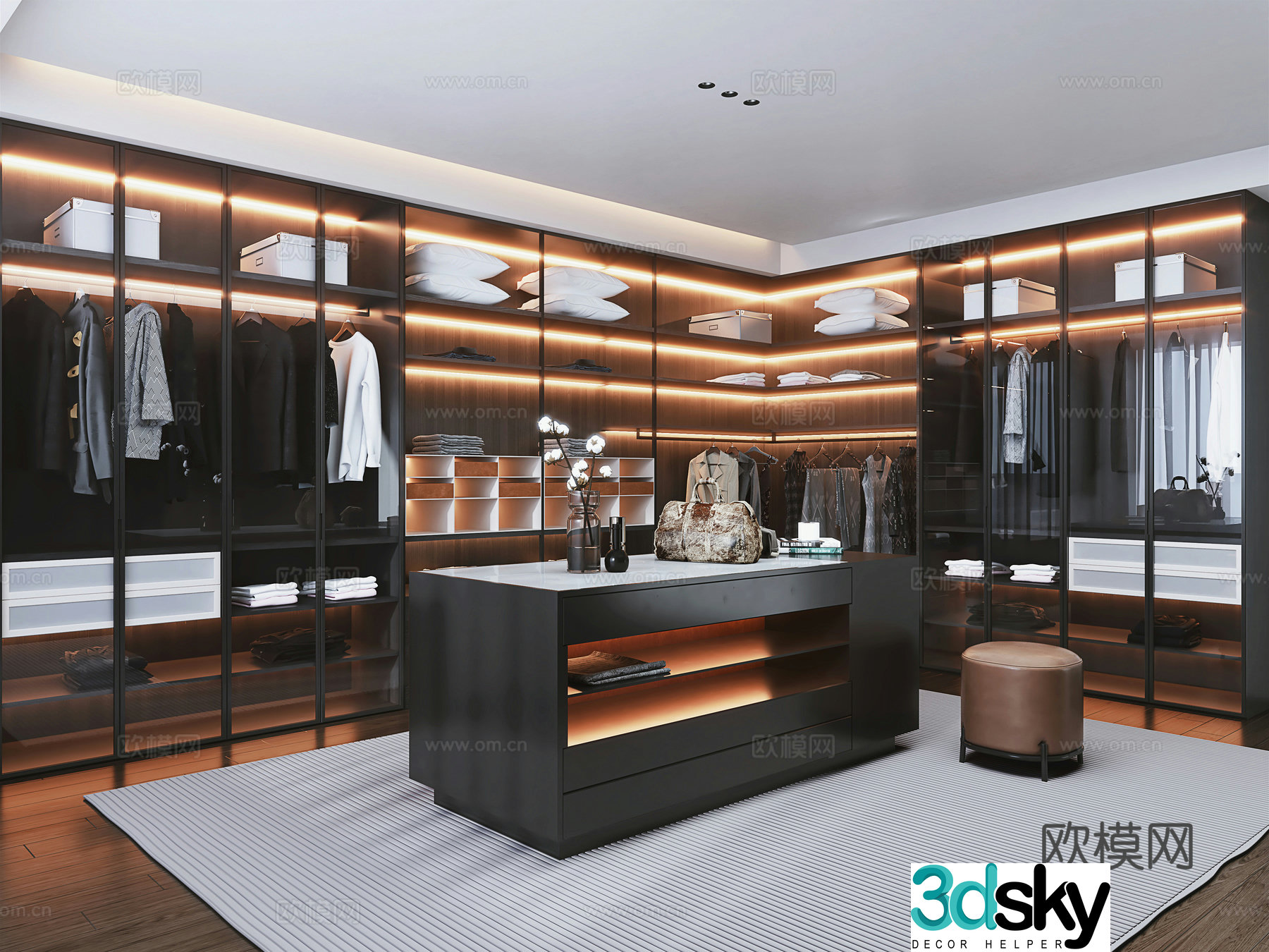 Italian light luxury cloakroom Island cloakroom L-shaped cloakroom Open cloakroom Clothes 3D model