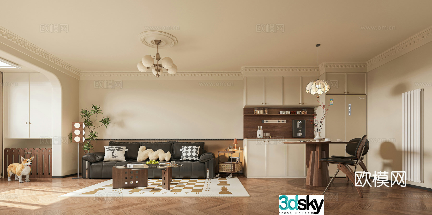 3D model of medieval style living room restaurant