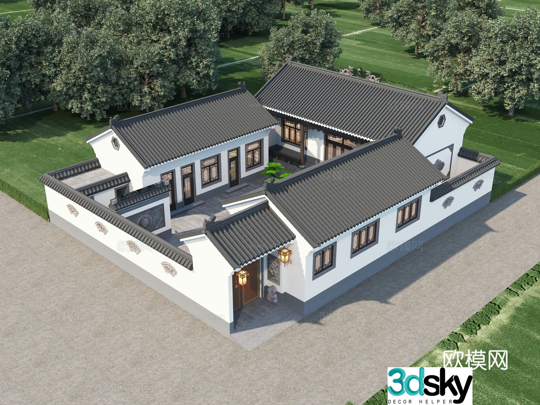Chinese style courtyard Su-style courtyard Sanhe Sanhe New Chinese style courtyard new Chinese style courtyard luxury courtyard luxury courtyard landscape 3D model