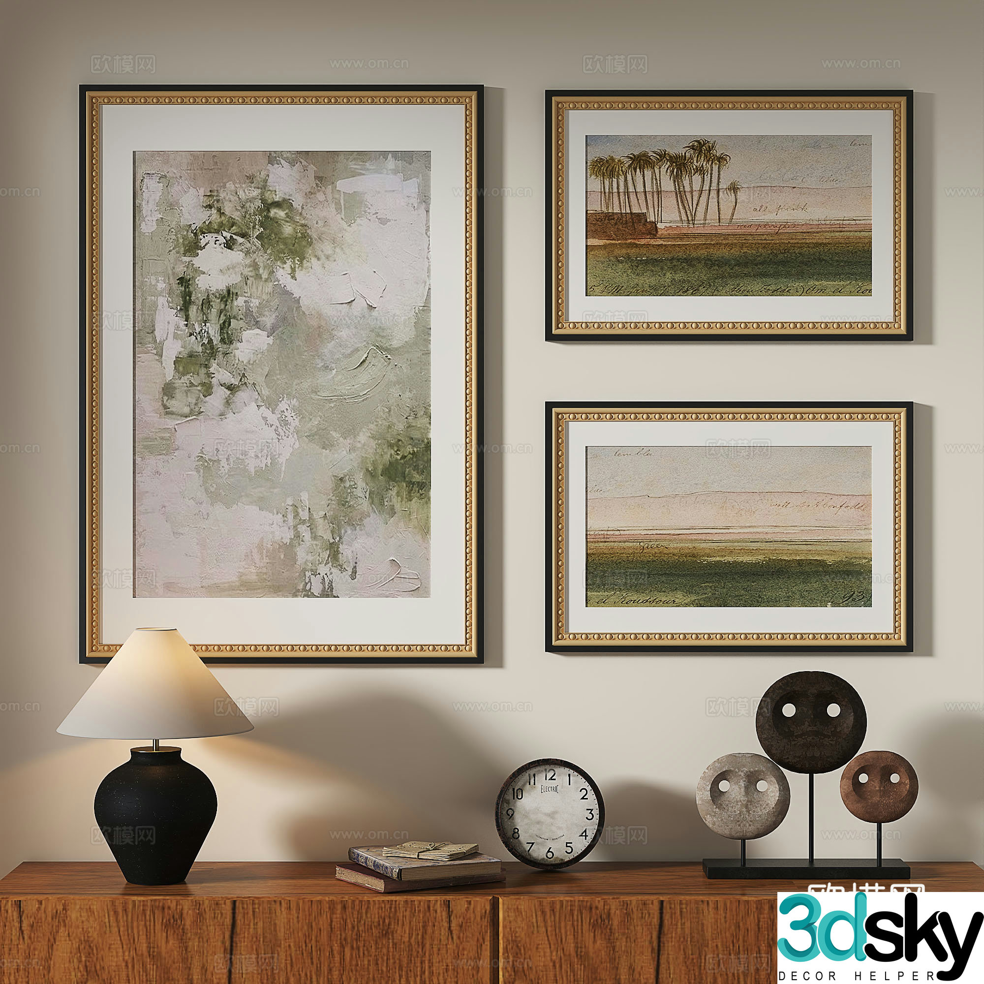 French retro light luxury simple medieval abstract nordic decorative painting 3d model