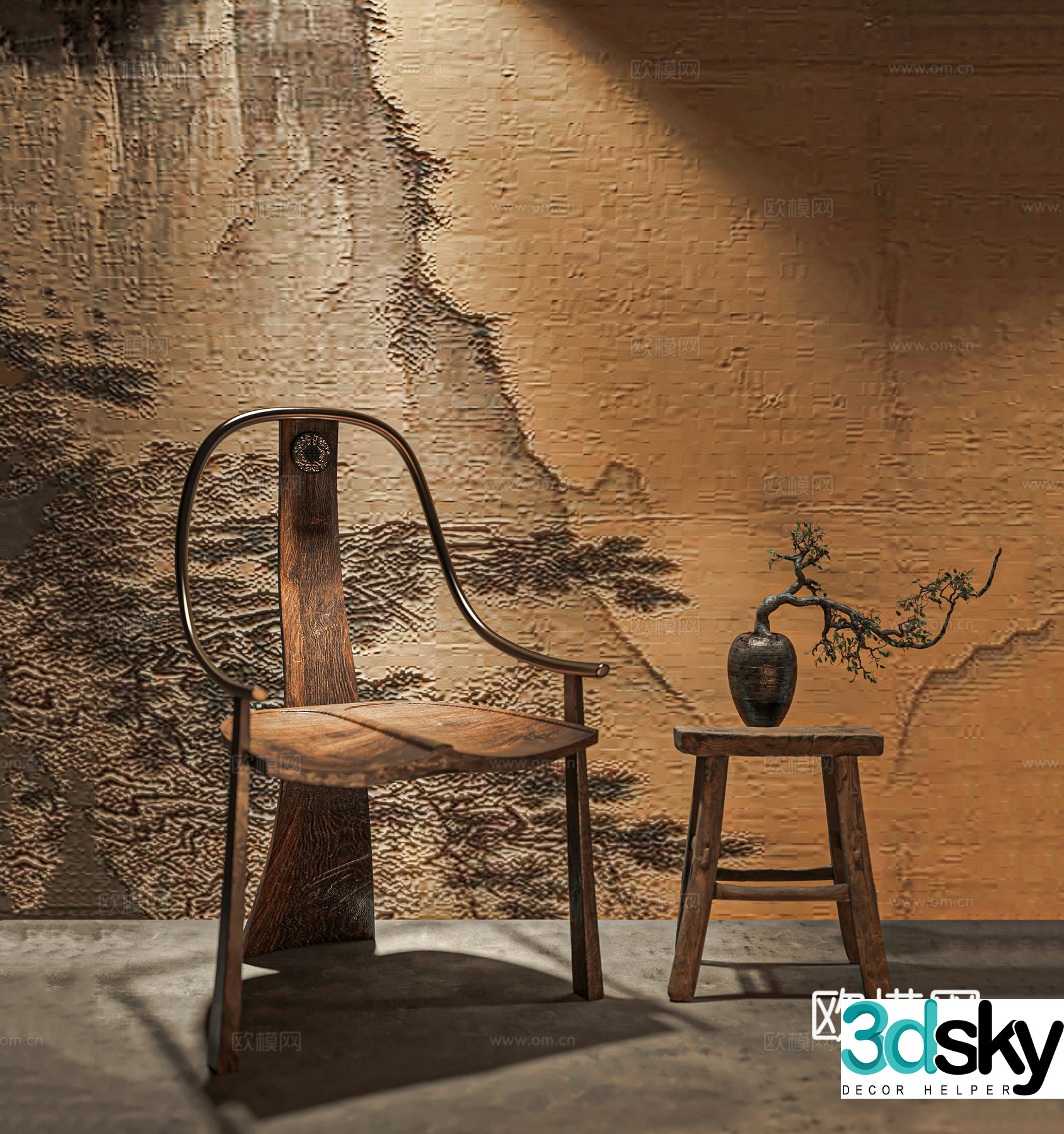 New Chinese style Chinese casual chair Song style aesthetic single chair Taishi chair Armchair Horse tying pile Chinese 3D model