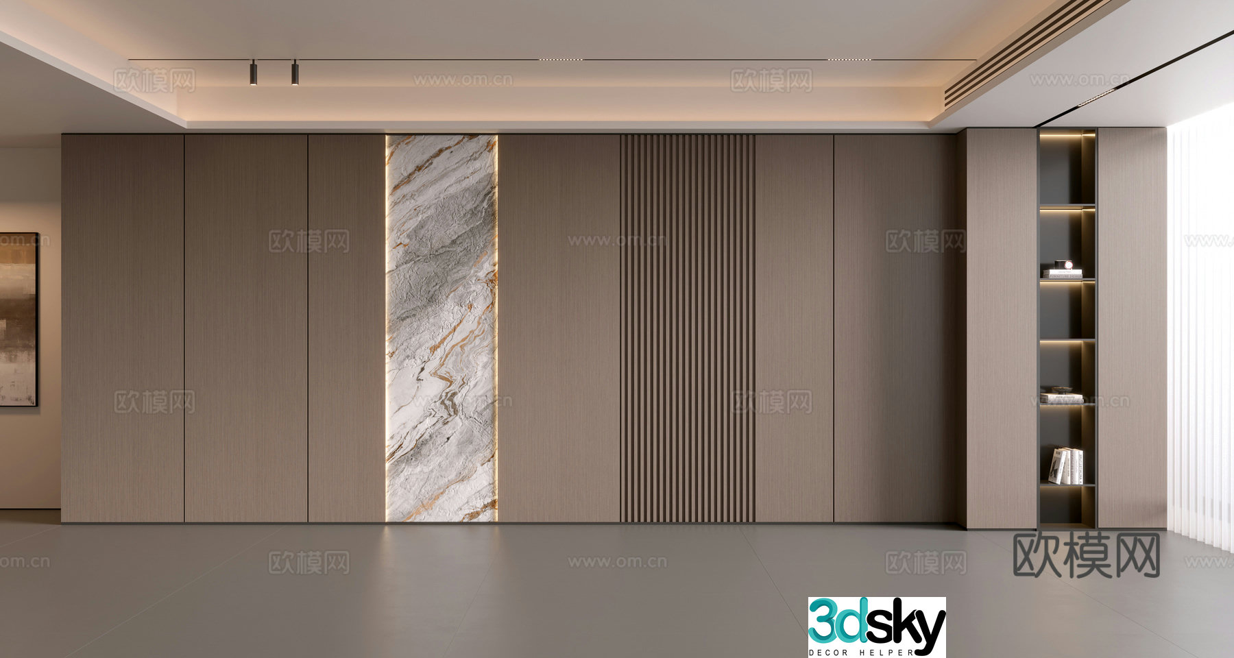 Modern simple sofa background wall modern ornament balcony cabinet living room cabinet wood veneer background wall 3d model
