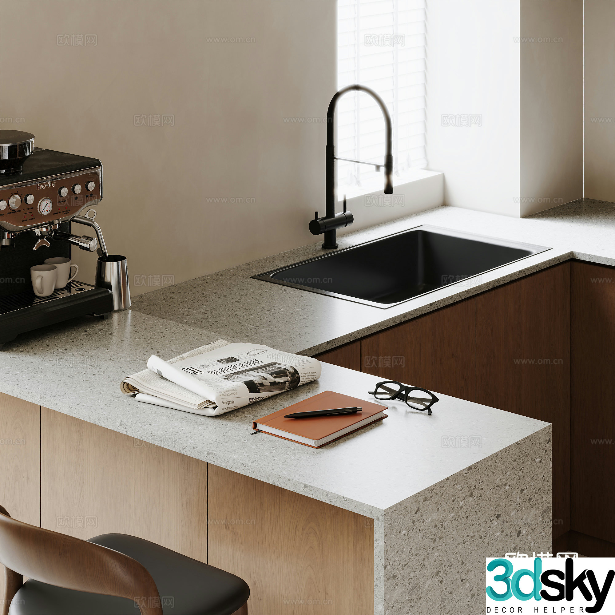 Medium-old kitchen bar Medium-old bar chair bar ornament kitchen sink magnetic water absorber faucet 3D model