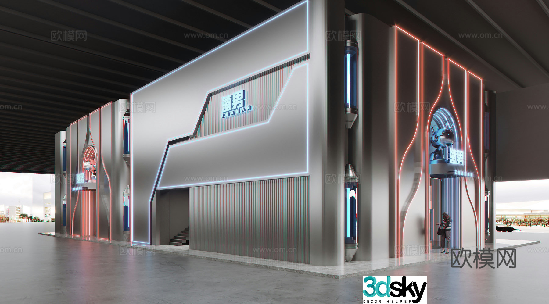 Modern clothing store door facade Building exterior facade Stainless steel door head Commercial door head 3D model
