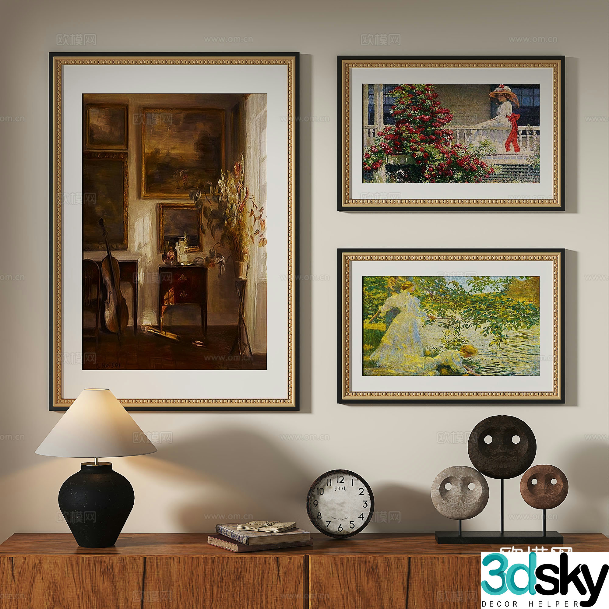 French retro light luxury simple medieval abstract nordic decorative painting 3d model