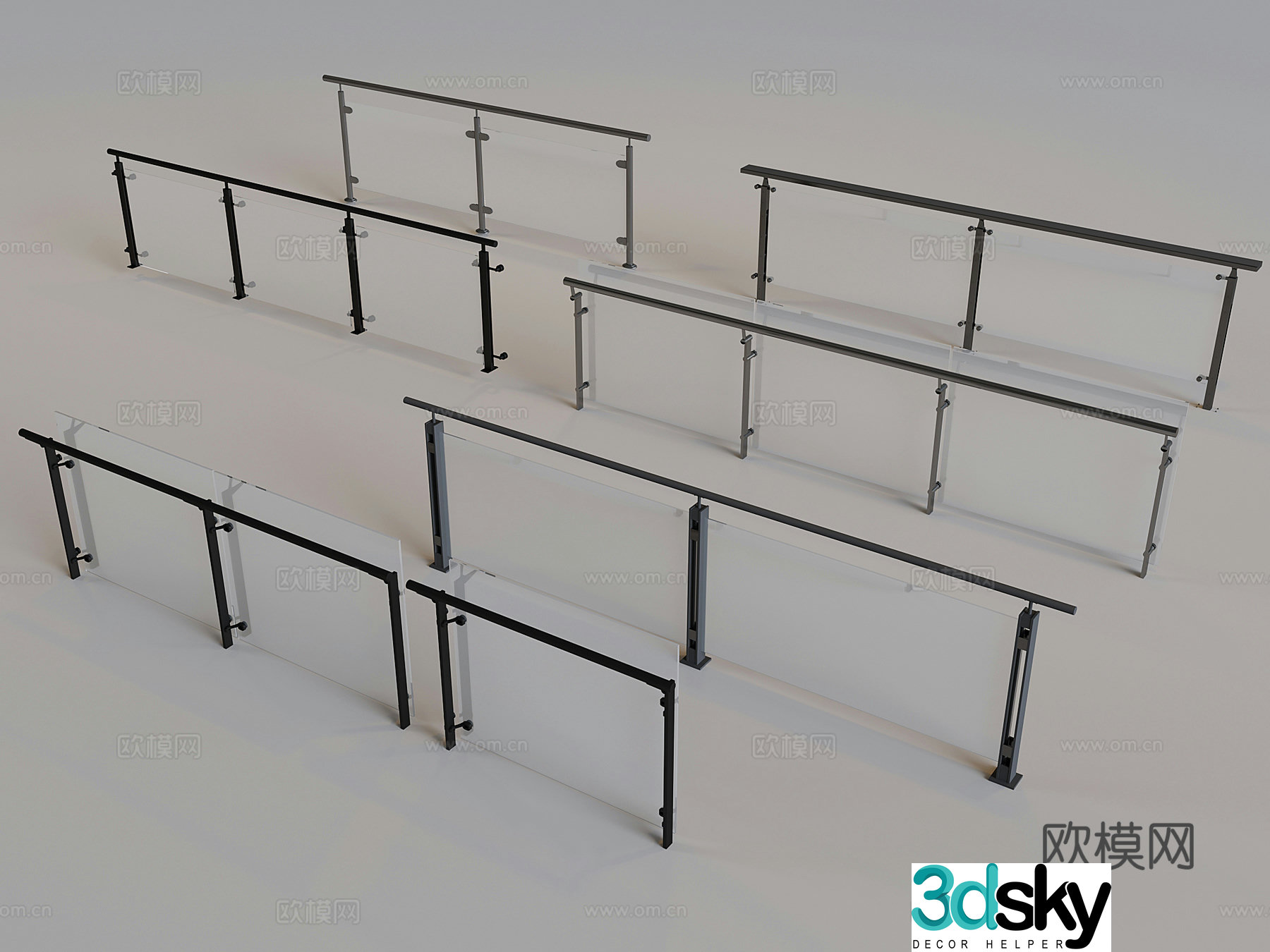 Glass fence guardrail Stairs glass railing guardrail 3d model