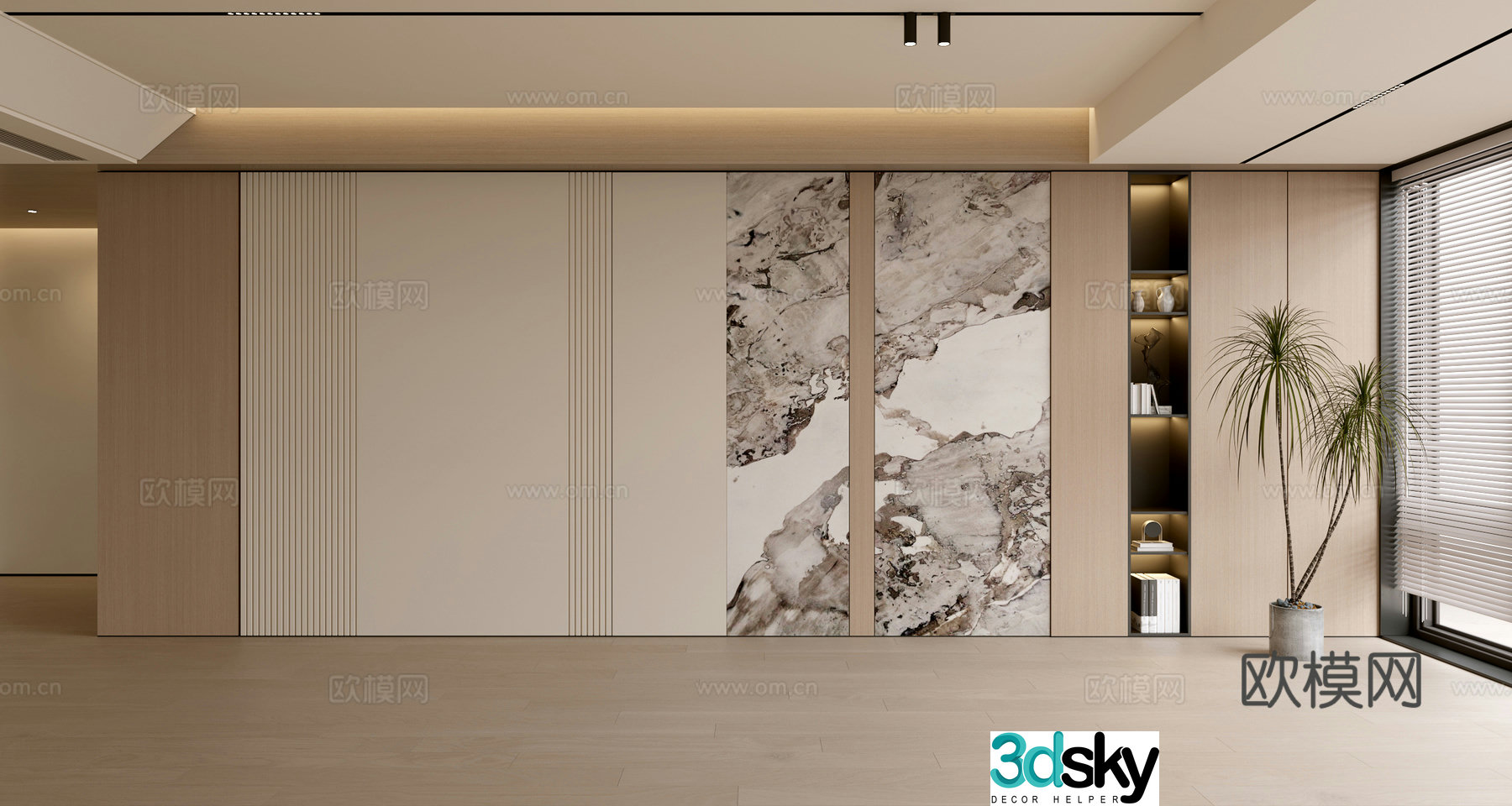 Modern simple sofa background wall modern ornament balcony cabinet living room cabinet wood veneer background wall 3d model