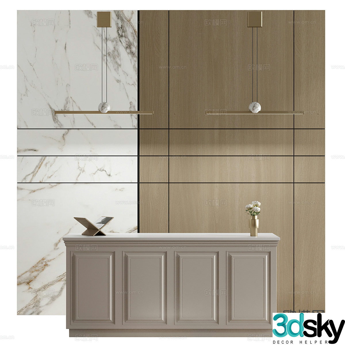 New Chinese style light luxury front desk reception desk 3D model