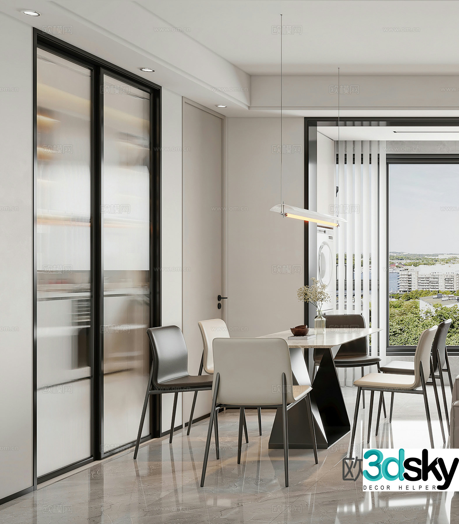 Modern restaurant Simple restaurant Dining table Chandelier Modern living restaurant G6373d model