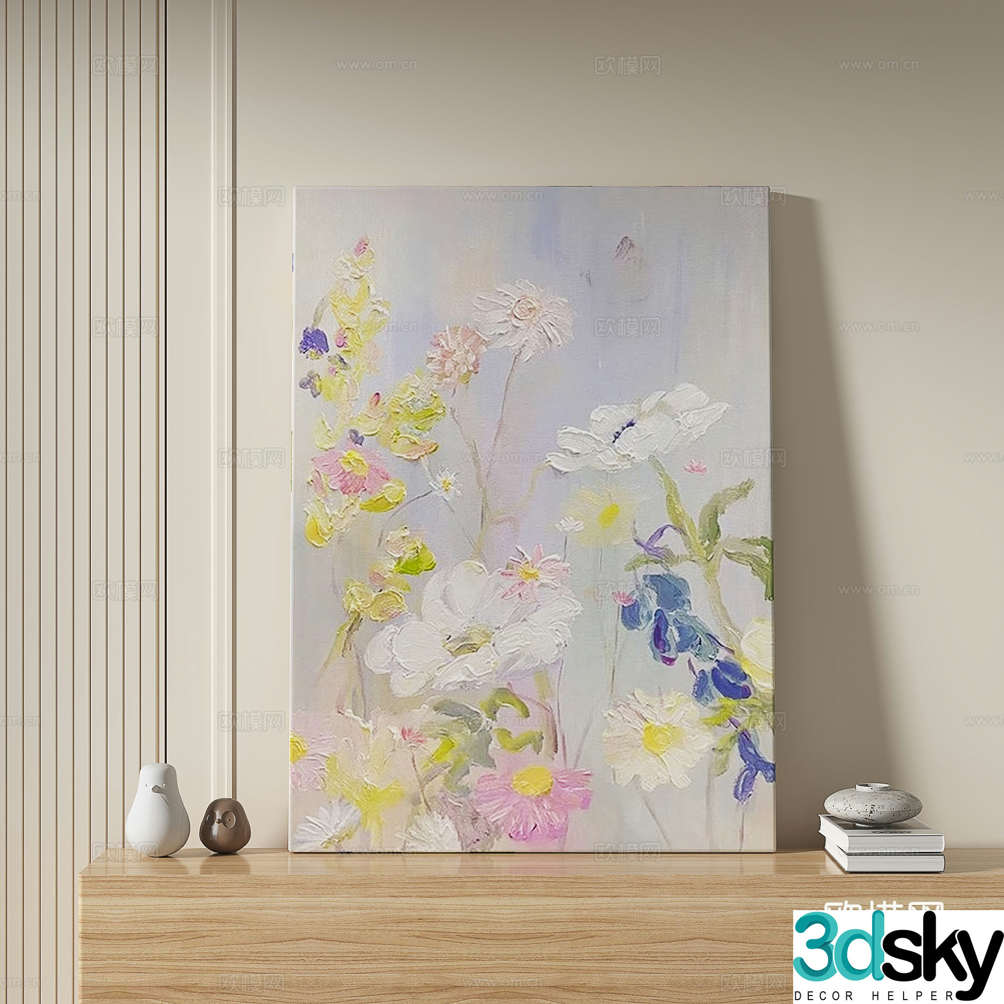 Modern light luxury cream retro simple decorative painting 3d model