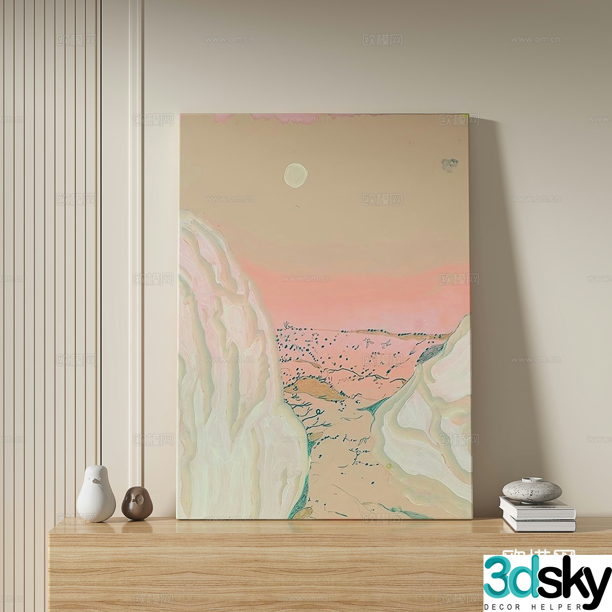 Modern light luxury cream retro simple decorative painting 3d model