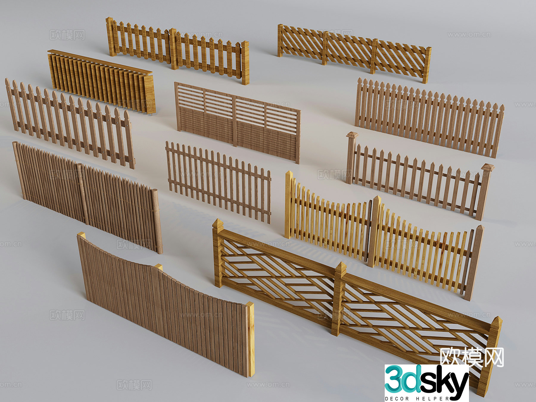 Middle-aged fence guardrail Solid wood railing fence garden fence 3D model