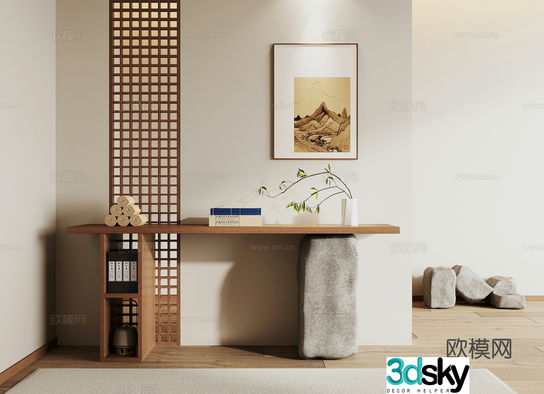 New Chinese style entrance hall end view 3D model