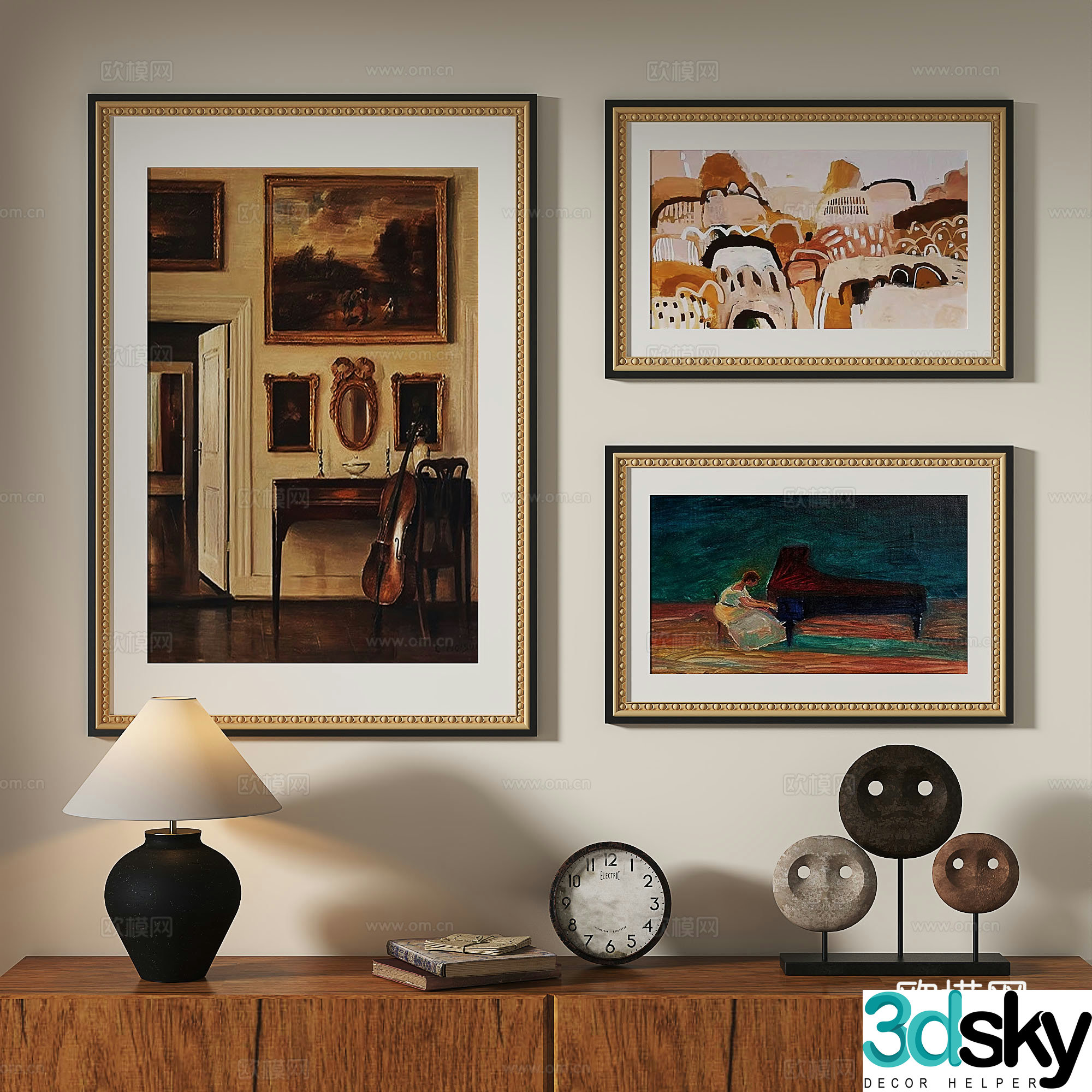 French retro light luxury simple medieval abstract nordic decorative painting 3d model