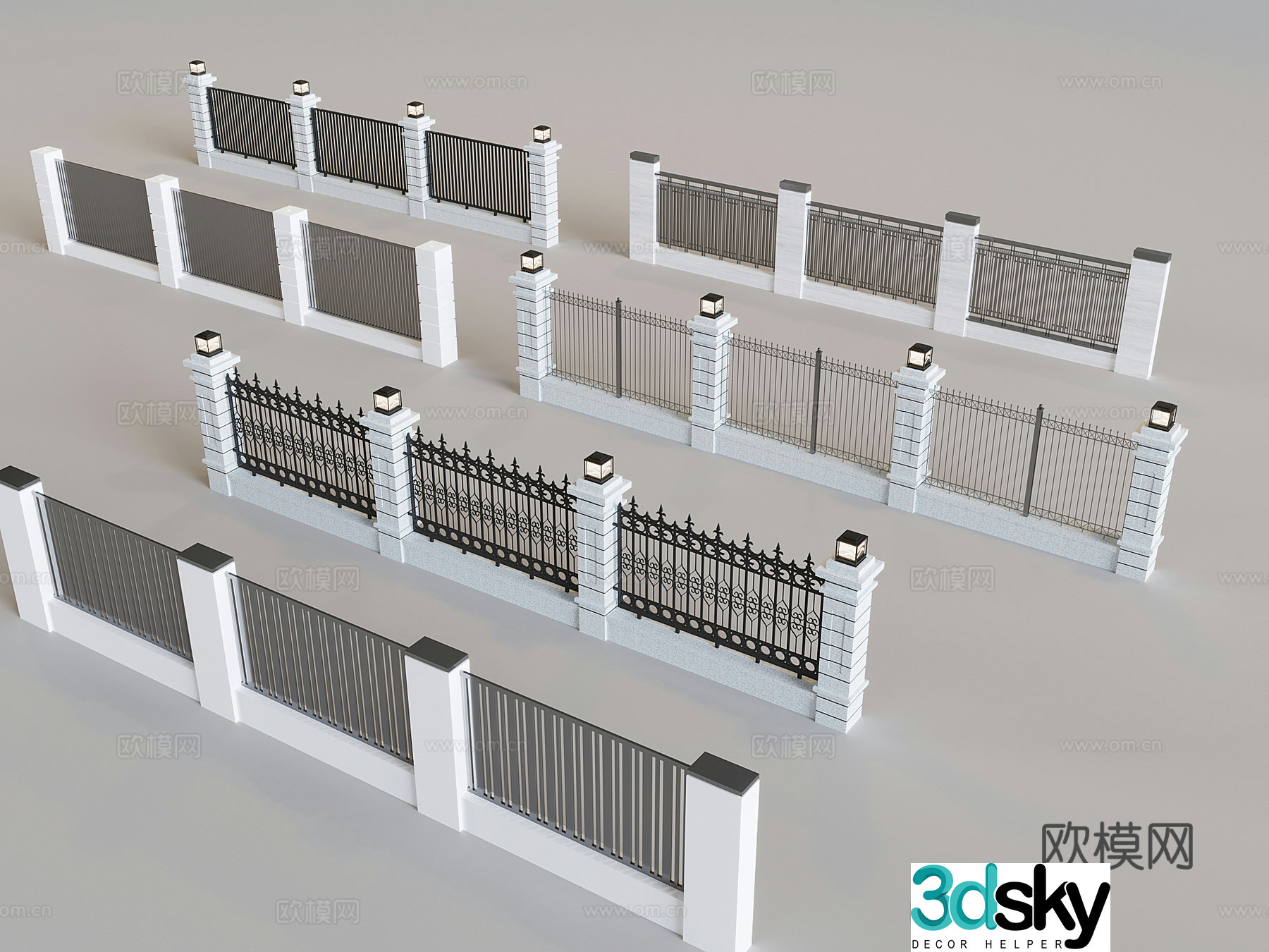 Wrought iron fence guardrail courtyard railing fence 3d model
