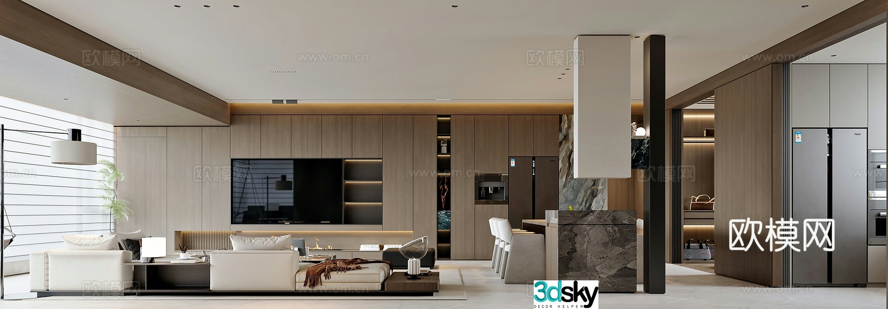Modern style home living and dining room 3d model