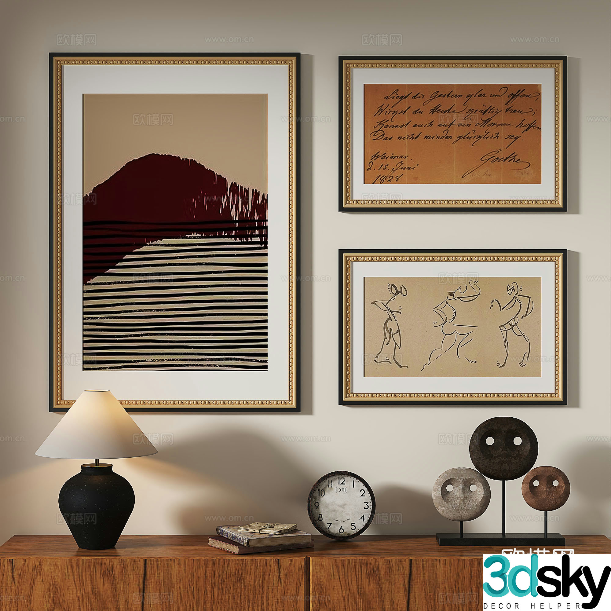French retro light luxury simple medieval abstract nordic decorative painting 3d model