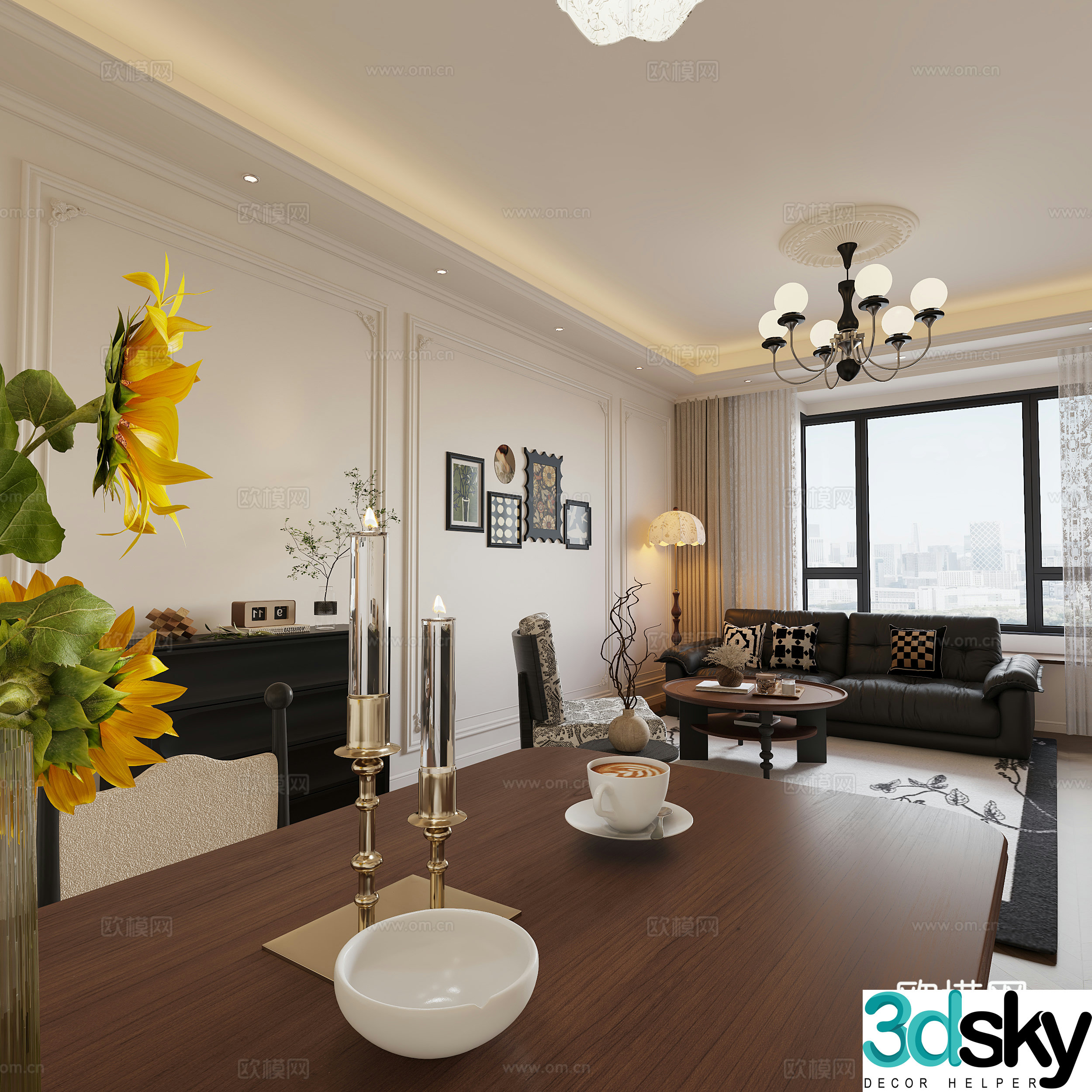 Retro French living room light French retro living room simple living room realistic French guest 3D model