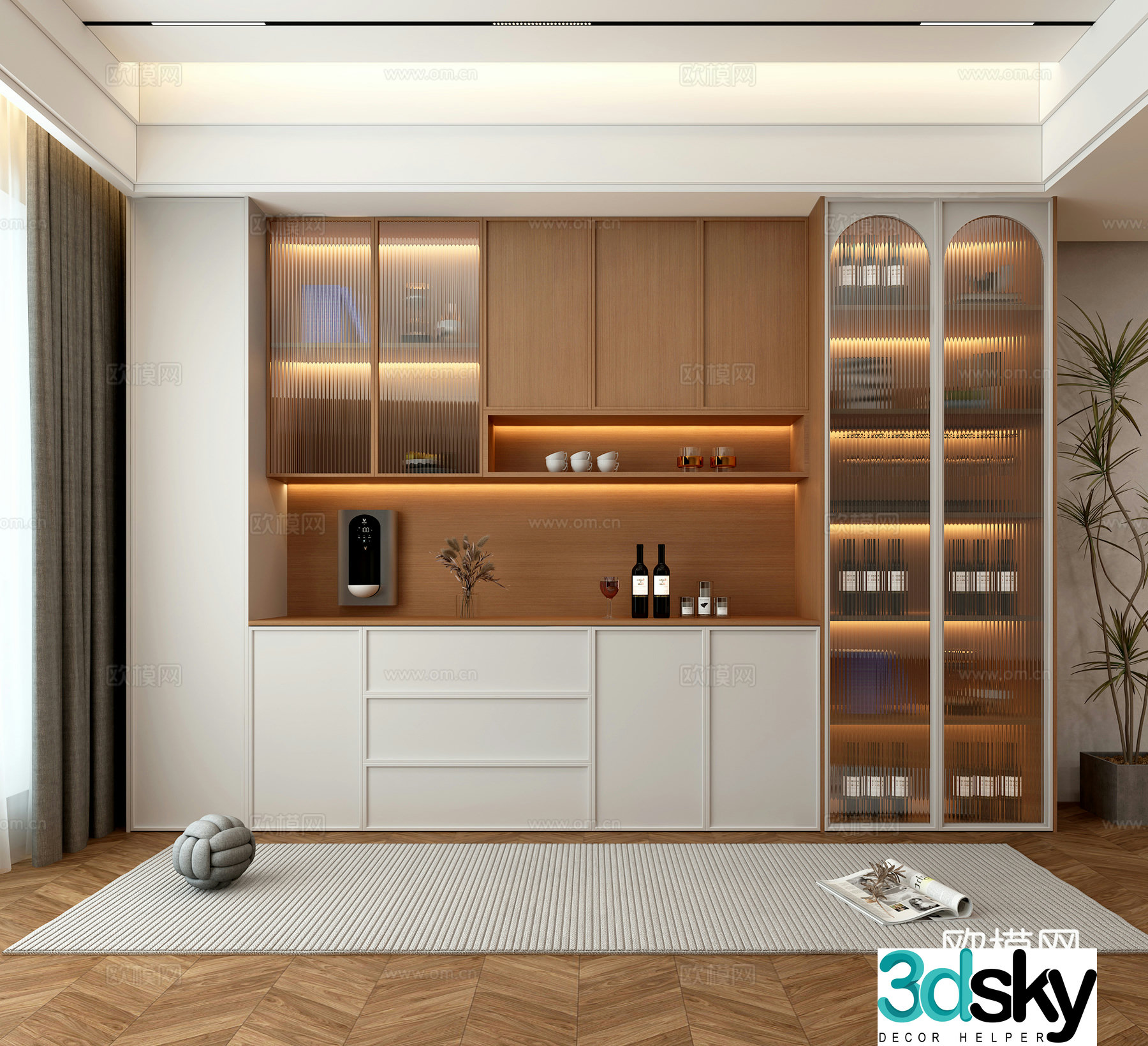 Modern medieval sideboard Modern medieval style wine cabinet Semi-open wine cabinet 3D model