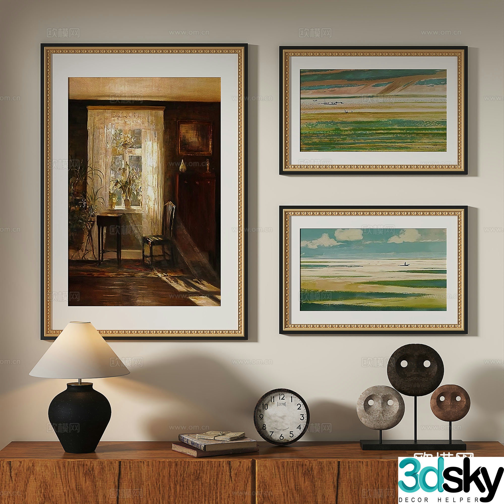 French retro light luxury simple medieval abstract nordic decorative painting 3d model