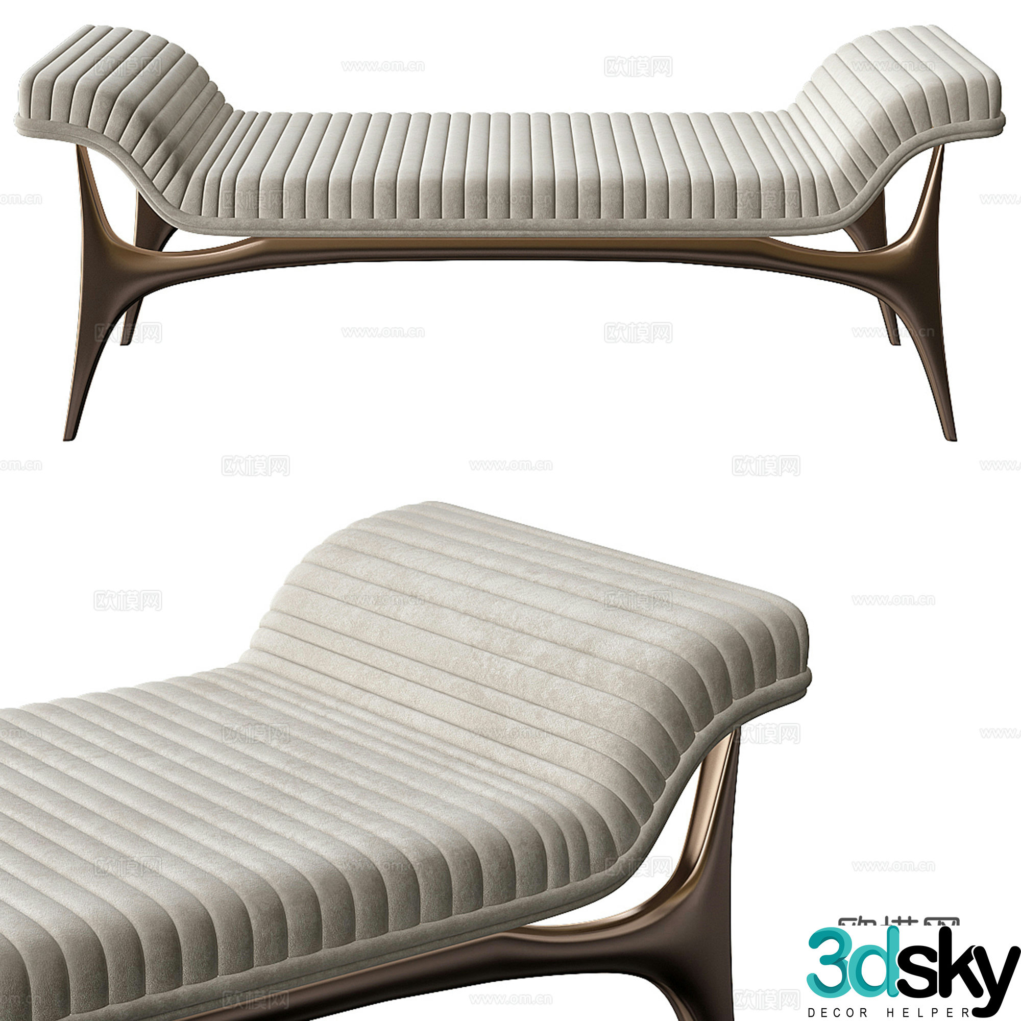 Modern light luxury bed stool bench low stool 3d model