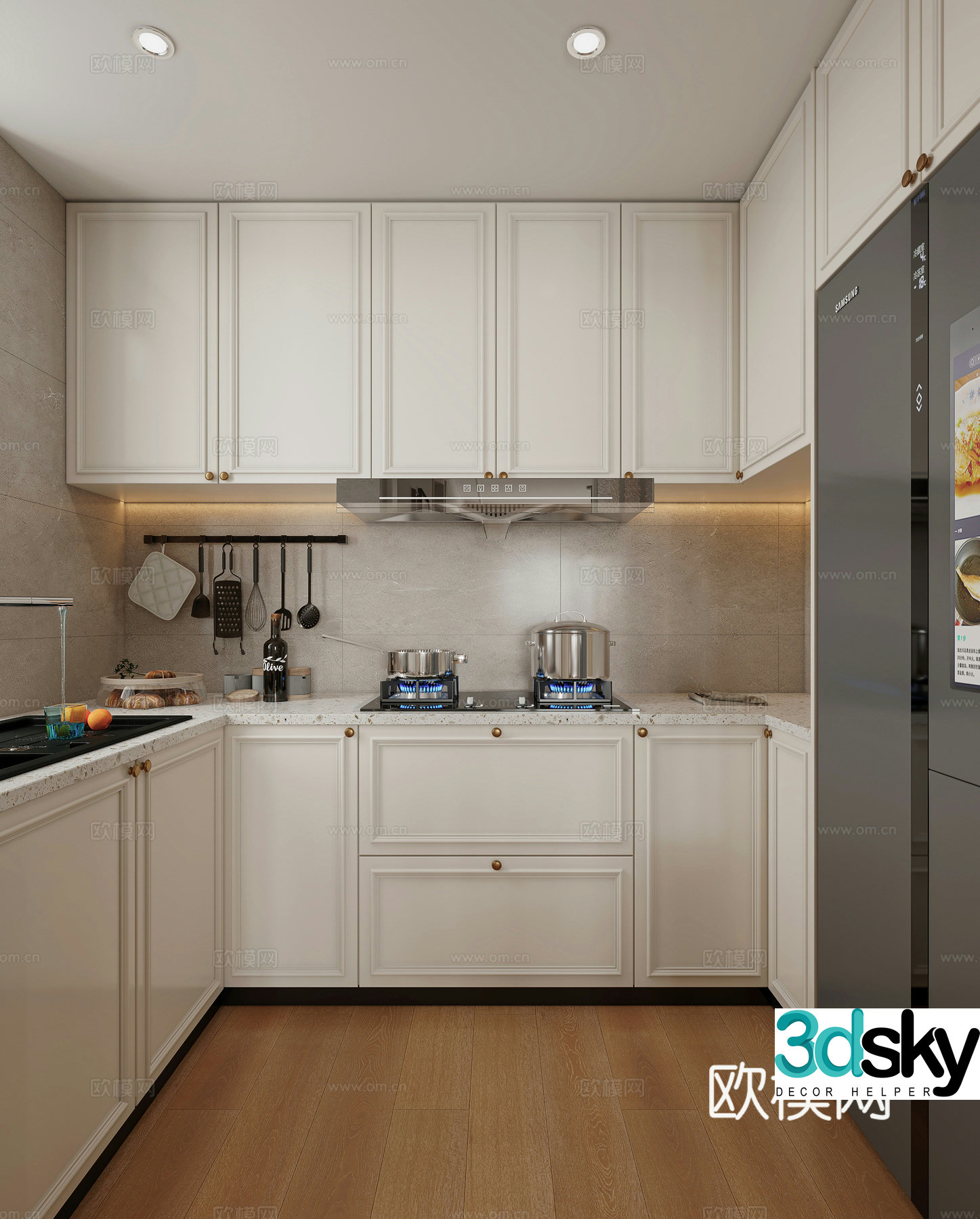 French kitchen European style kitchen Simple European kitchen Simple refrigerator Modern kitchen Light luxury 3D model