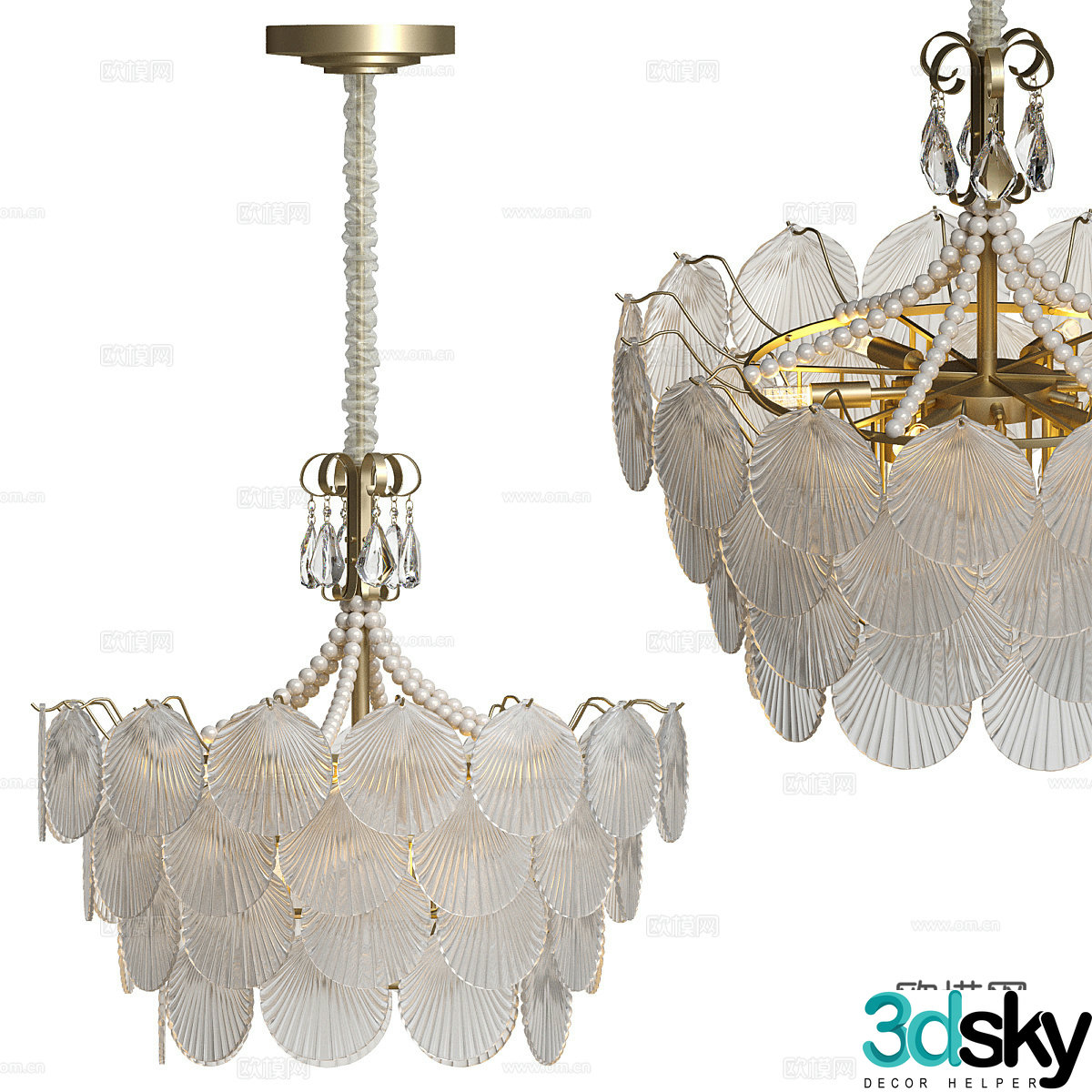 Modern light luxury shell decorative chandelier 3d model