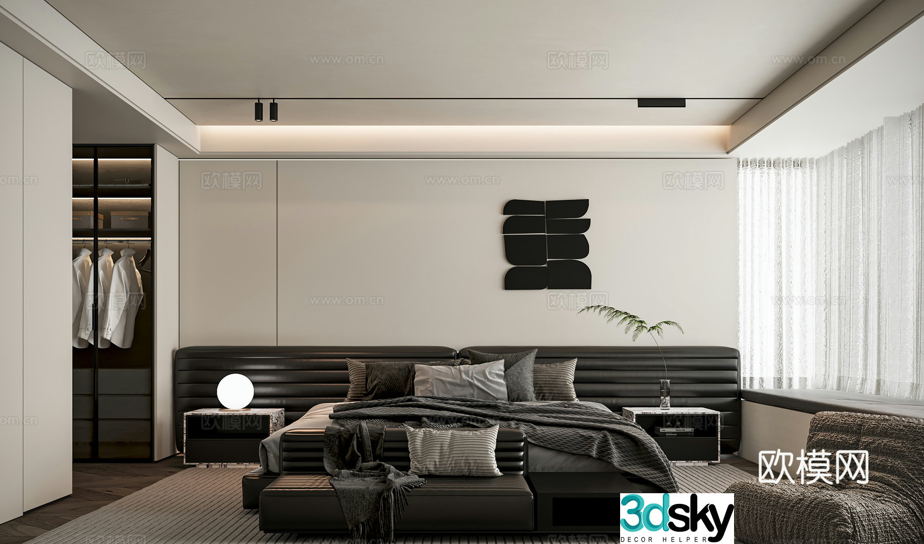 Modern minimalist bedroom 3d model