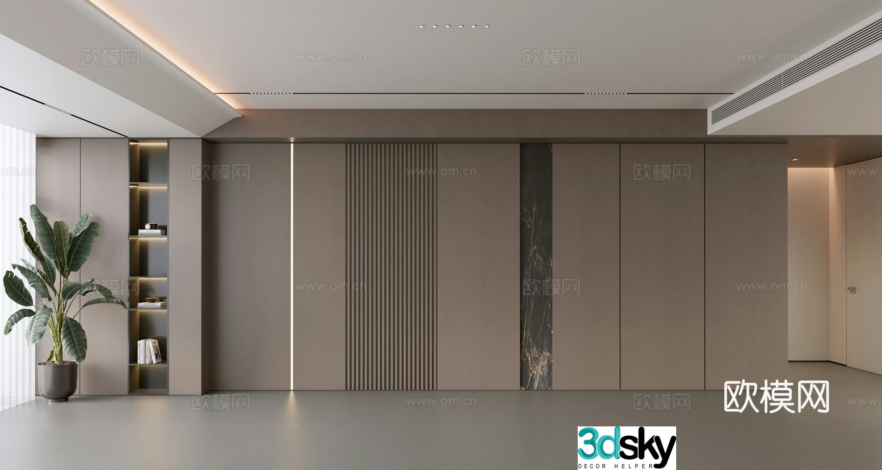 Modern simple sofa background wall modern ornament balcony cabinet living room cabinet wood veneer background wall 3d model