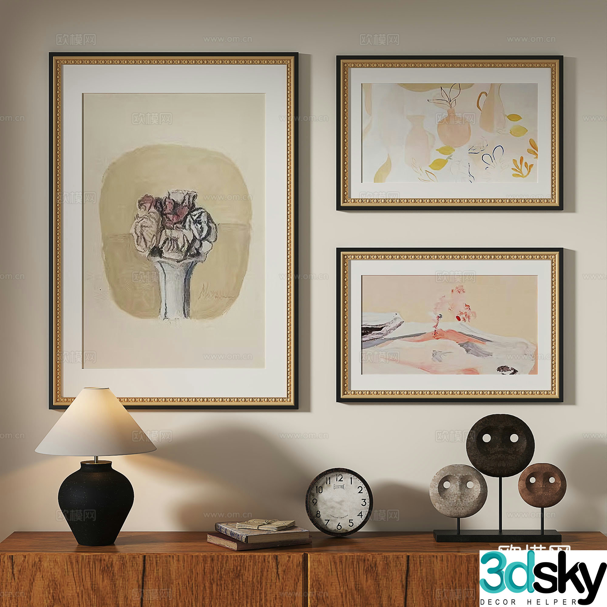 French retro light luxury simple medieval abstract nordic decorative painting 3d model